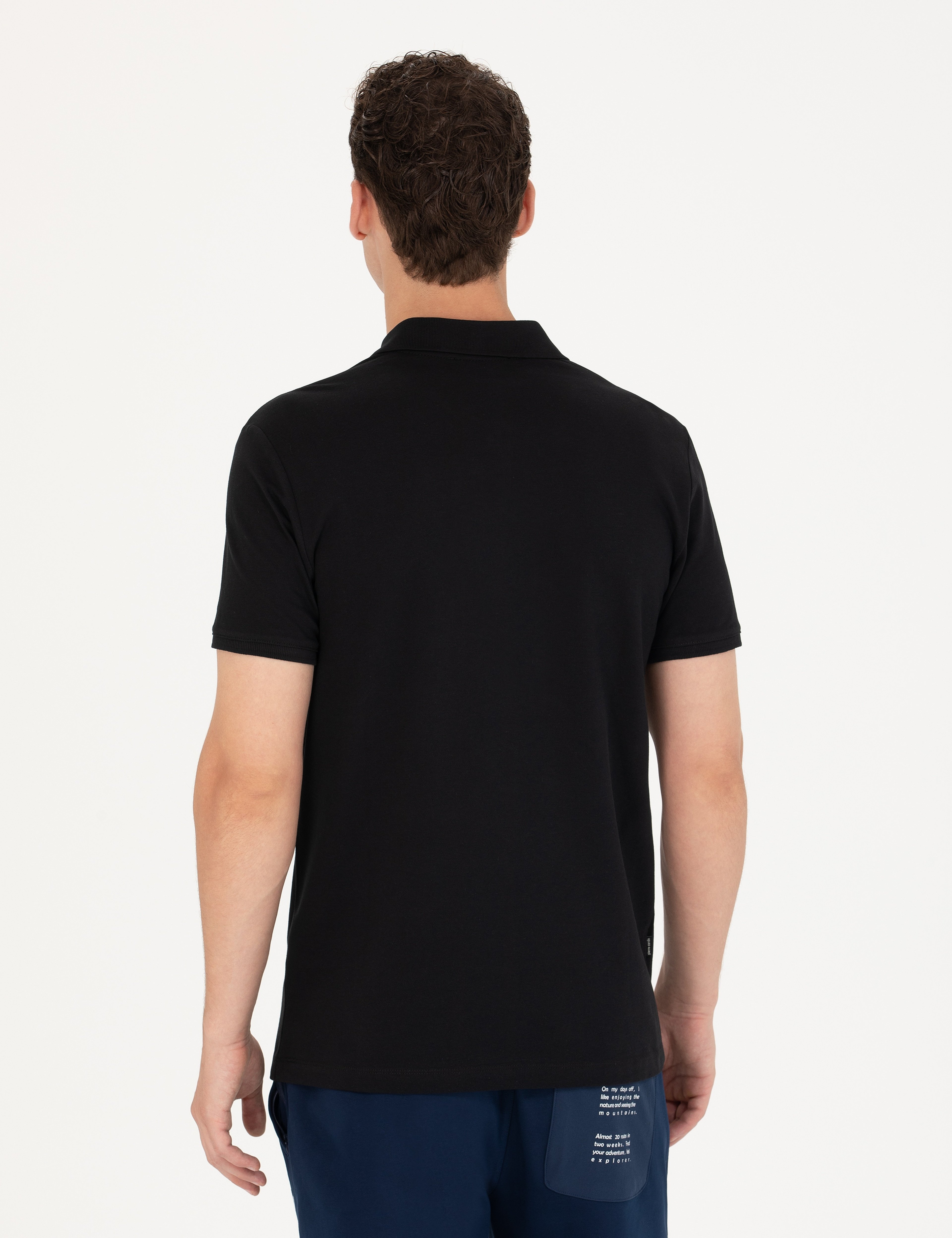 Siyah Slim Fit Polo Yaka Tişört - Image 5