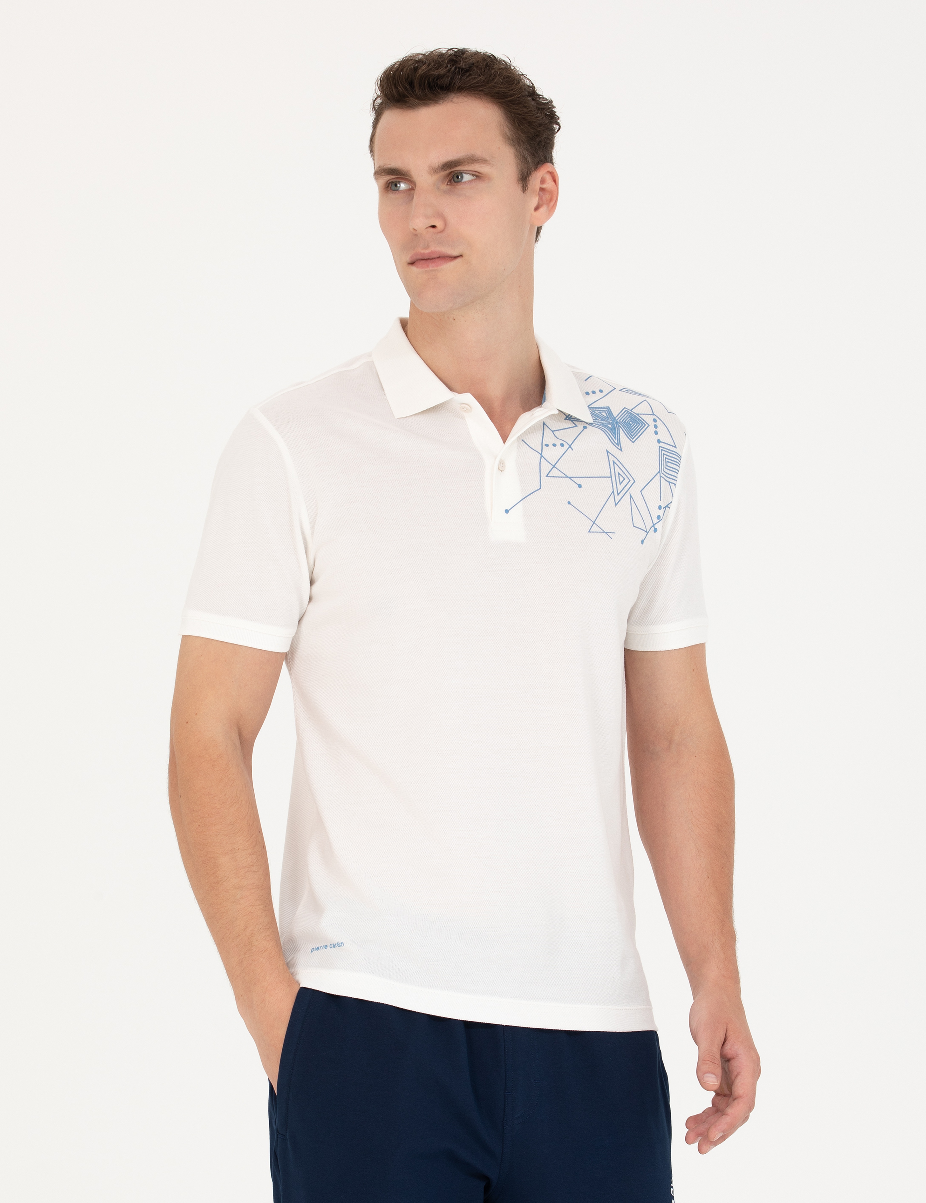 Ekru Slim Fit Polo Yaka Tişört - Image 1
