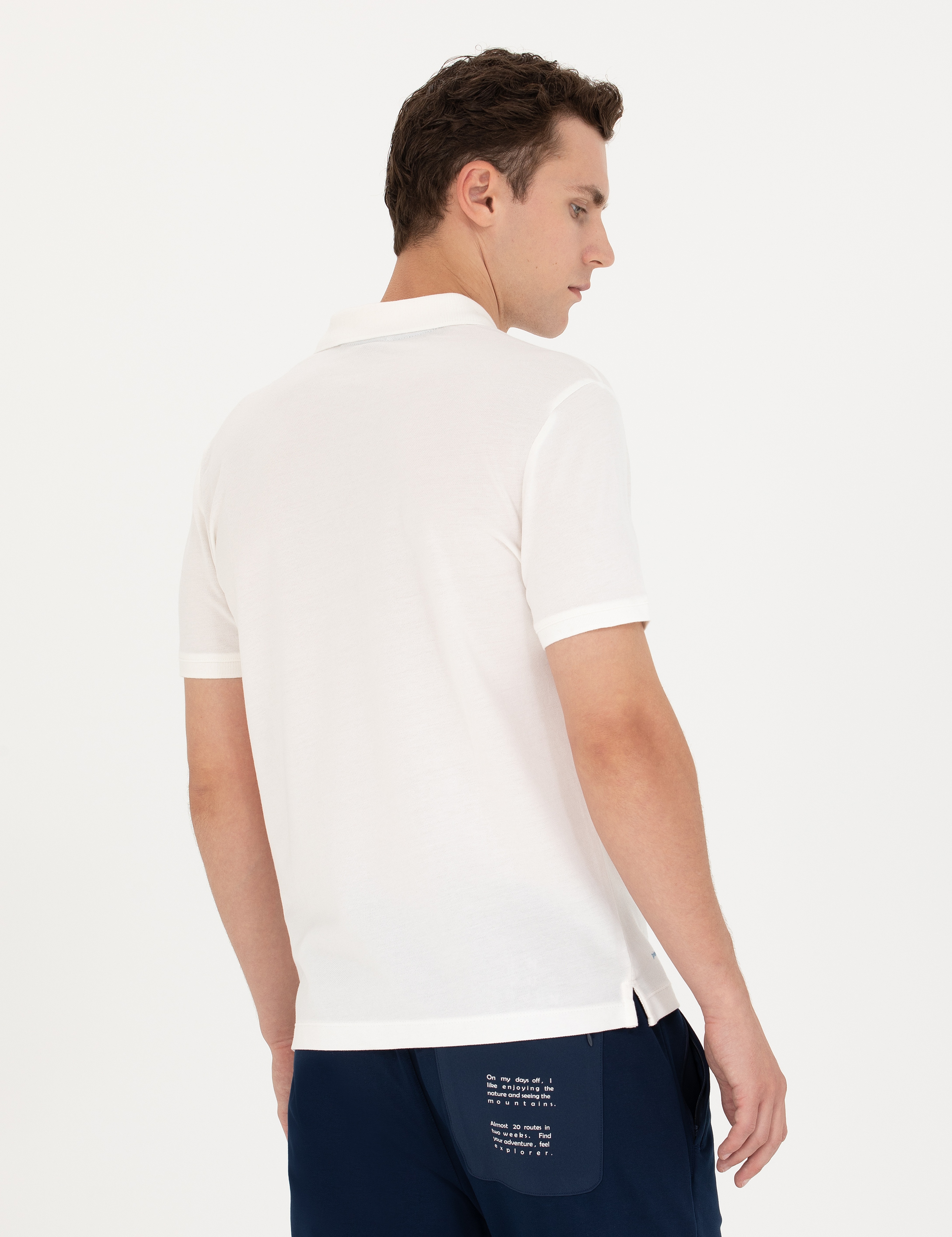 Ekru Slim Fit Polo Yaka Tişört - Image 5