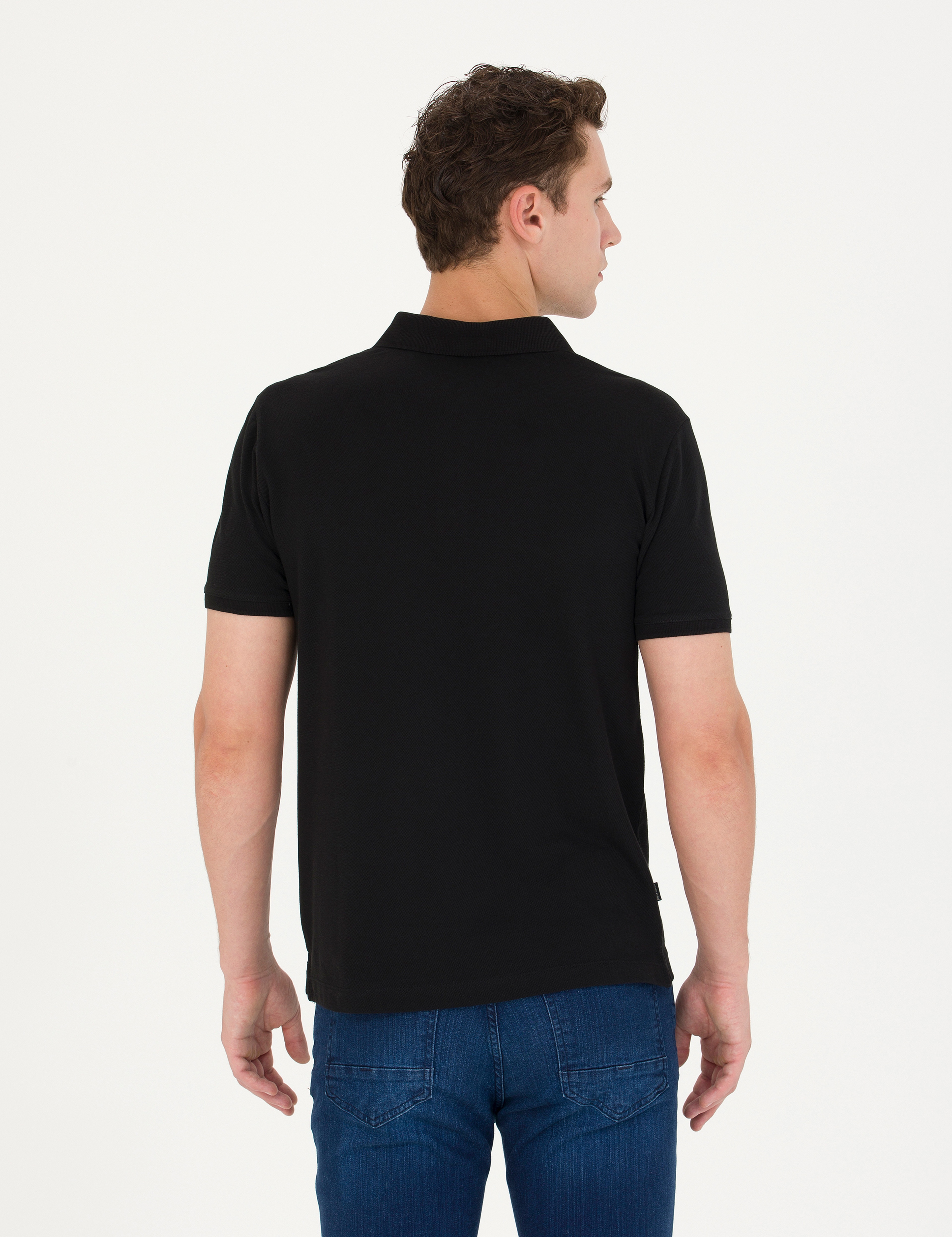 Siyah Slim Fit Polo Yaka Tişört - Image 5