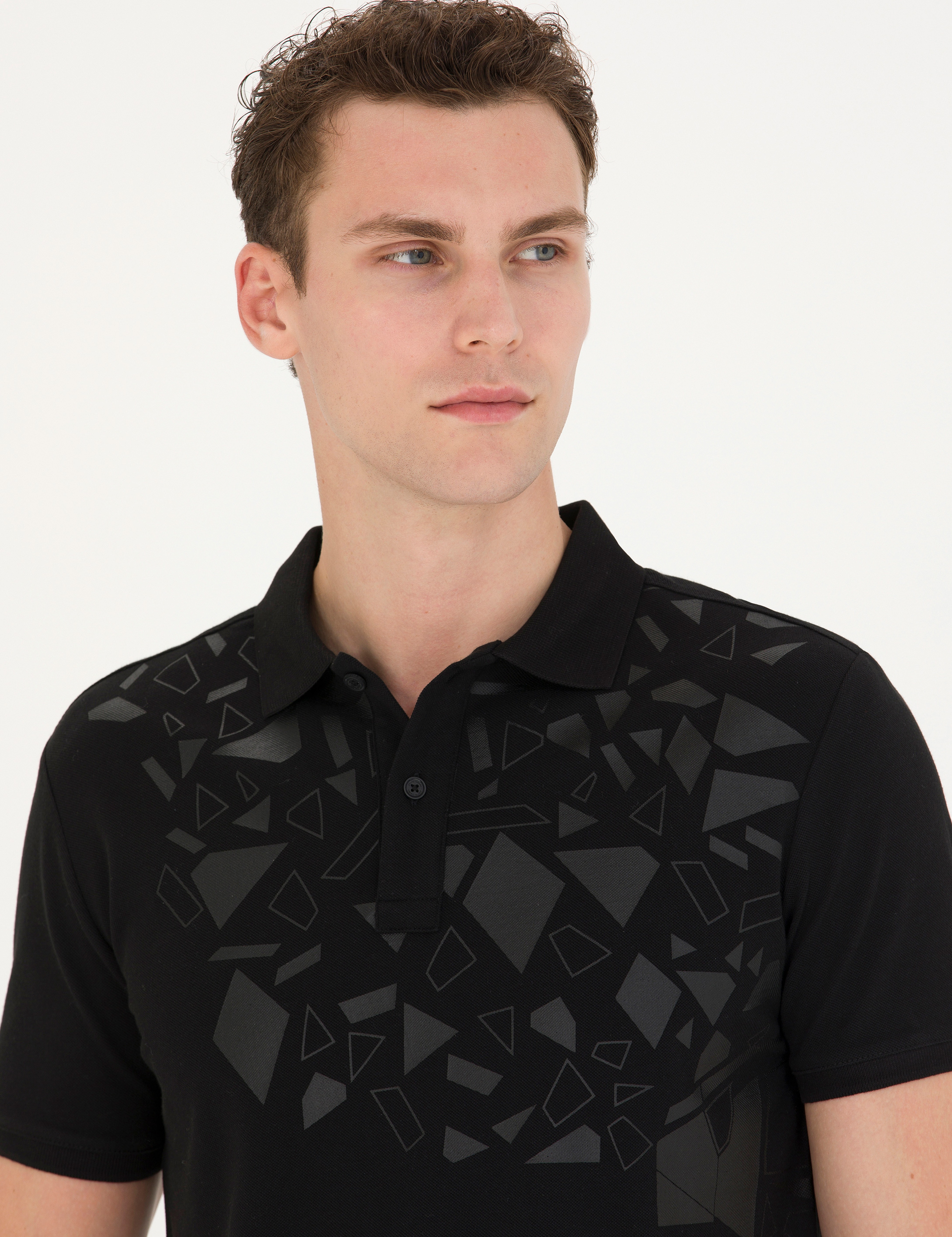 Siyah Slim Fit Polo Yaka Tişört - Image 2