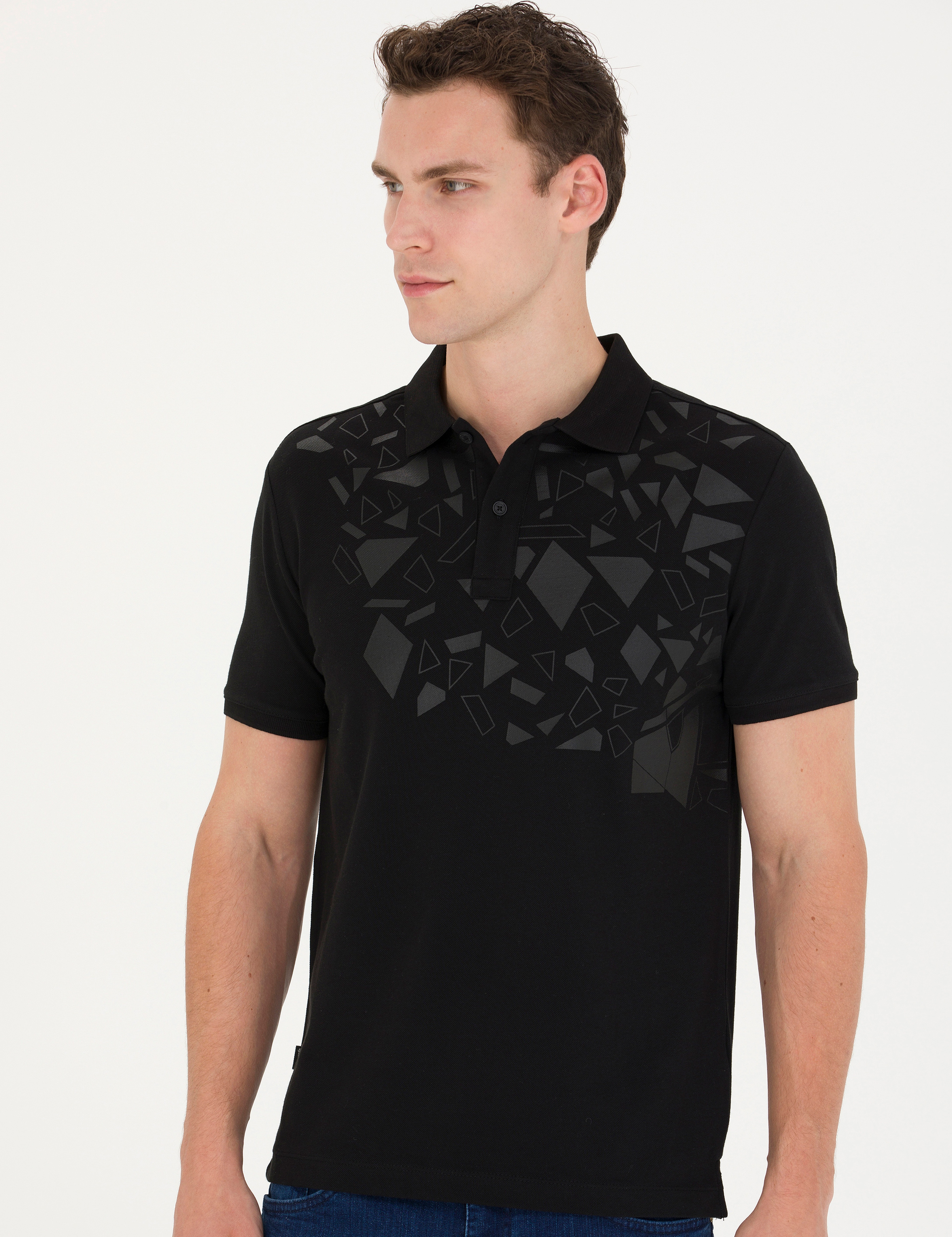 Siyah Slim Fit Polo Yaka Tişört - Image 1