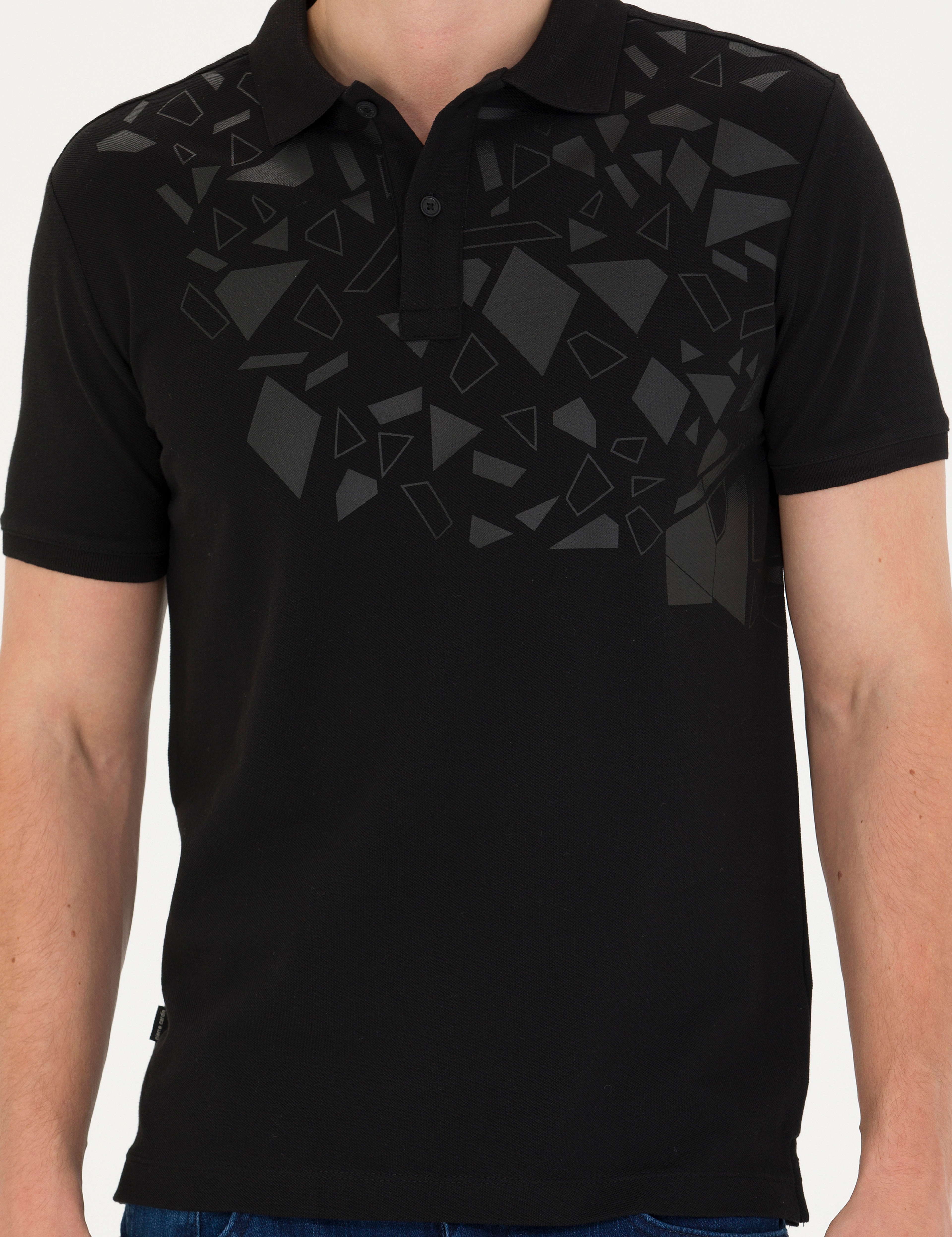 Siyah Slim Fit Polo Yaka Tişört - Image 6
