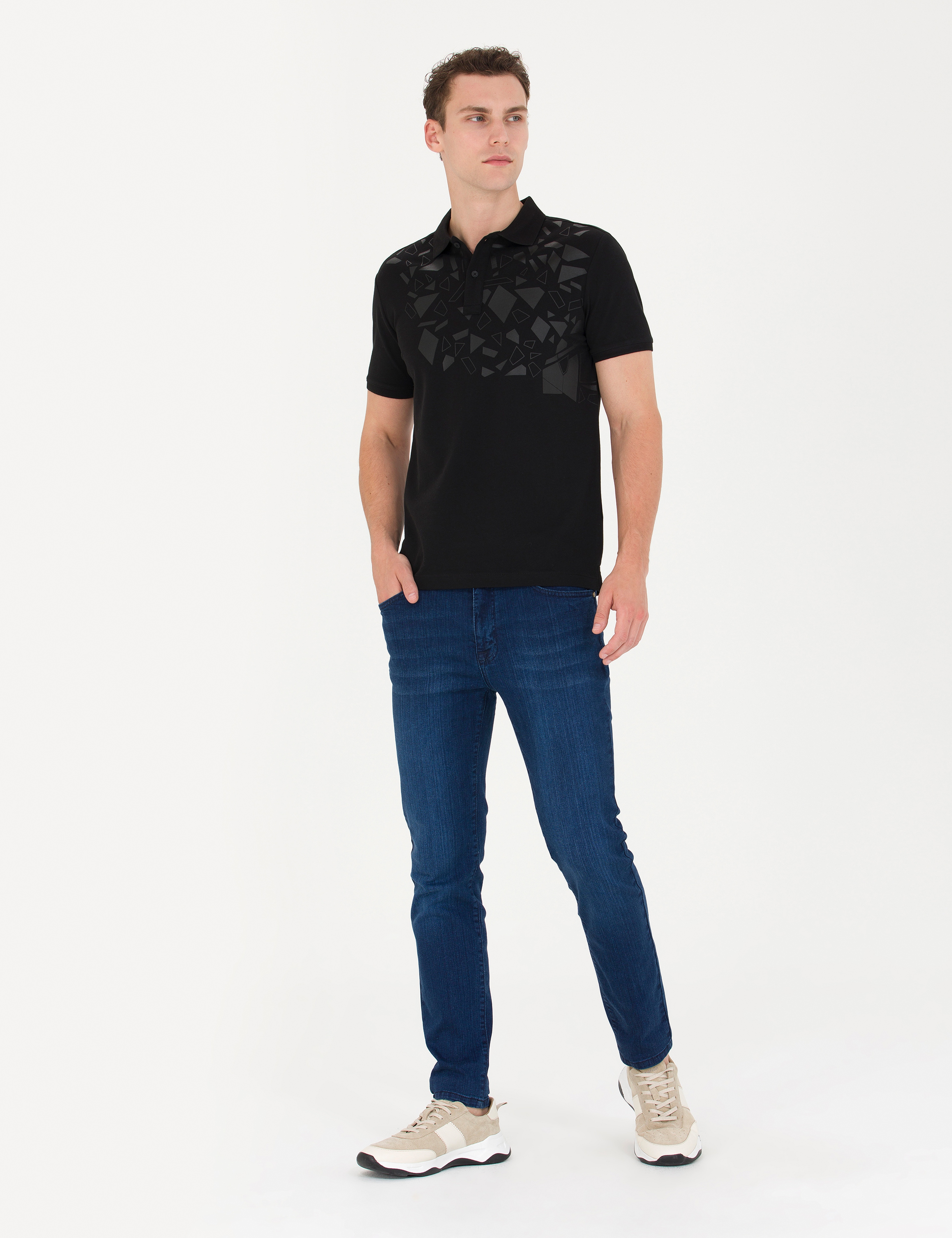 Siyah Slim Fit Polo Yaka Tişört - Image 4
