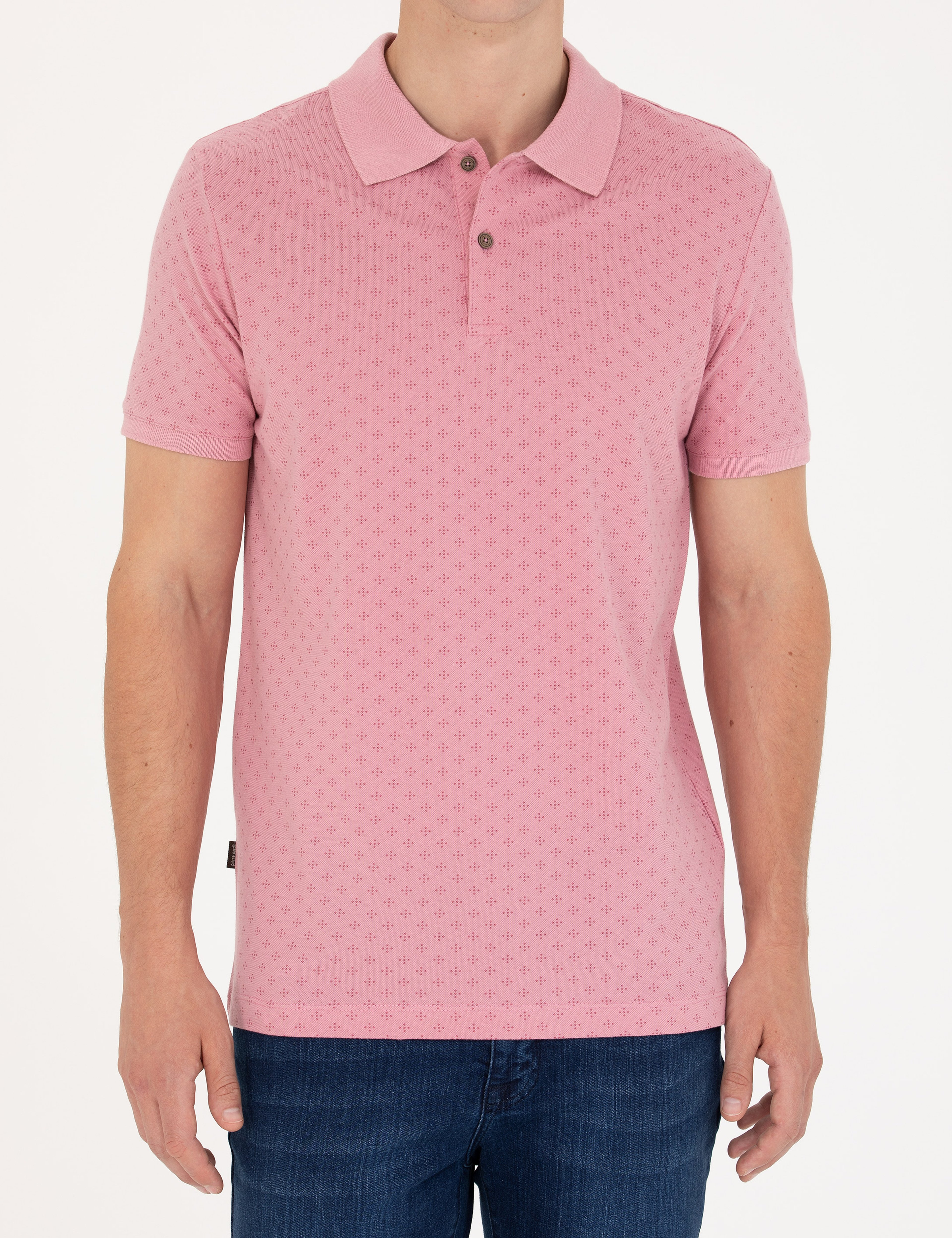 Pembe Slim Fit %100 Pamuk Düğmeli Polo Yaka Tişört - Image 6