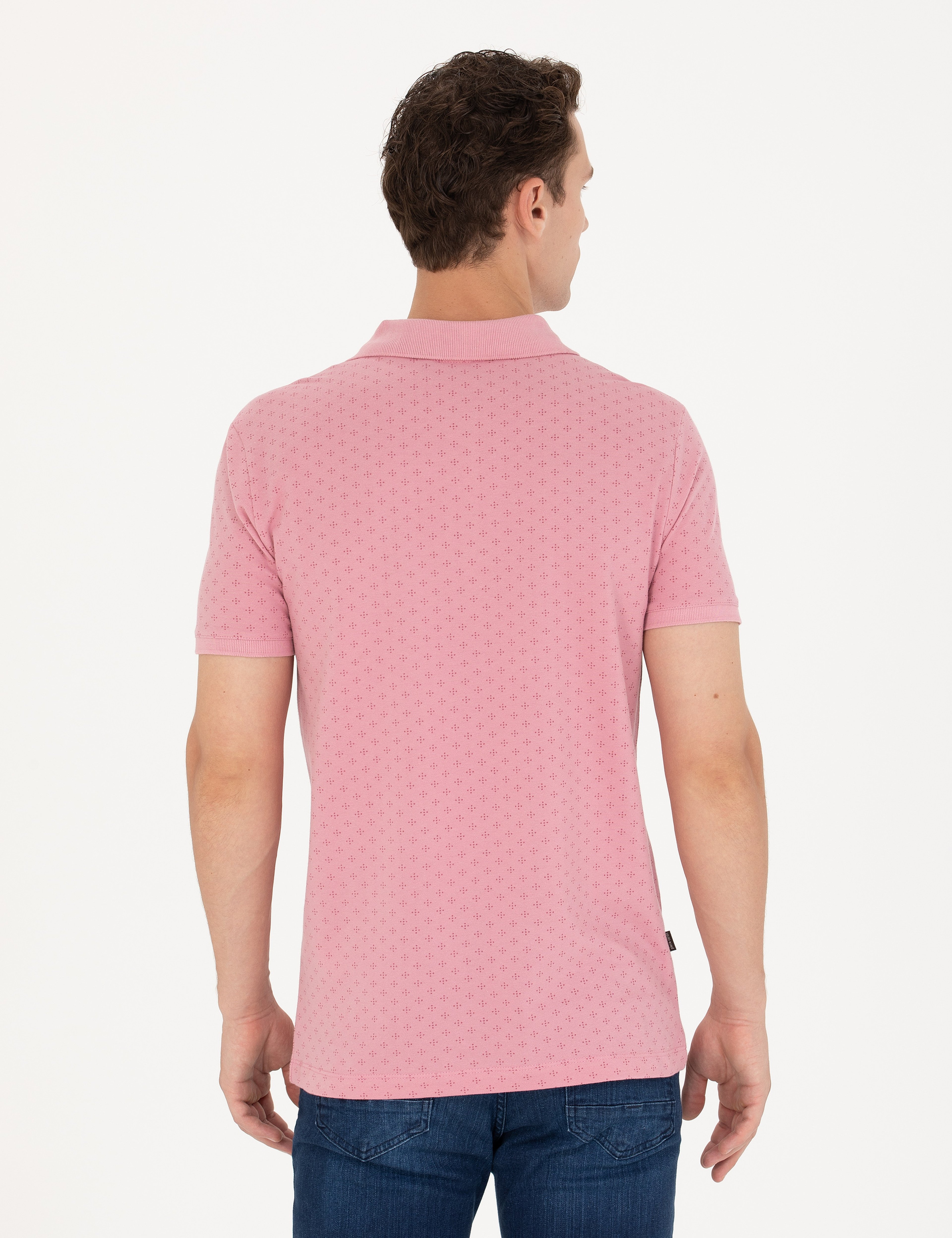 Pembe Slim Fit %100 Pamuk Düğmeli Polo Yaka Tişört