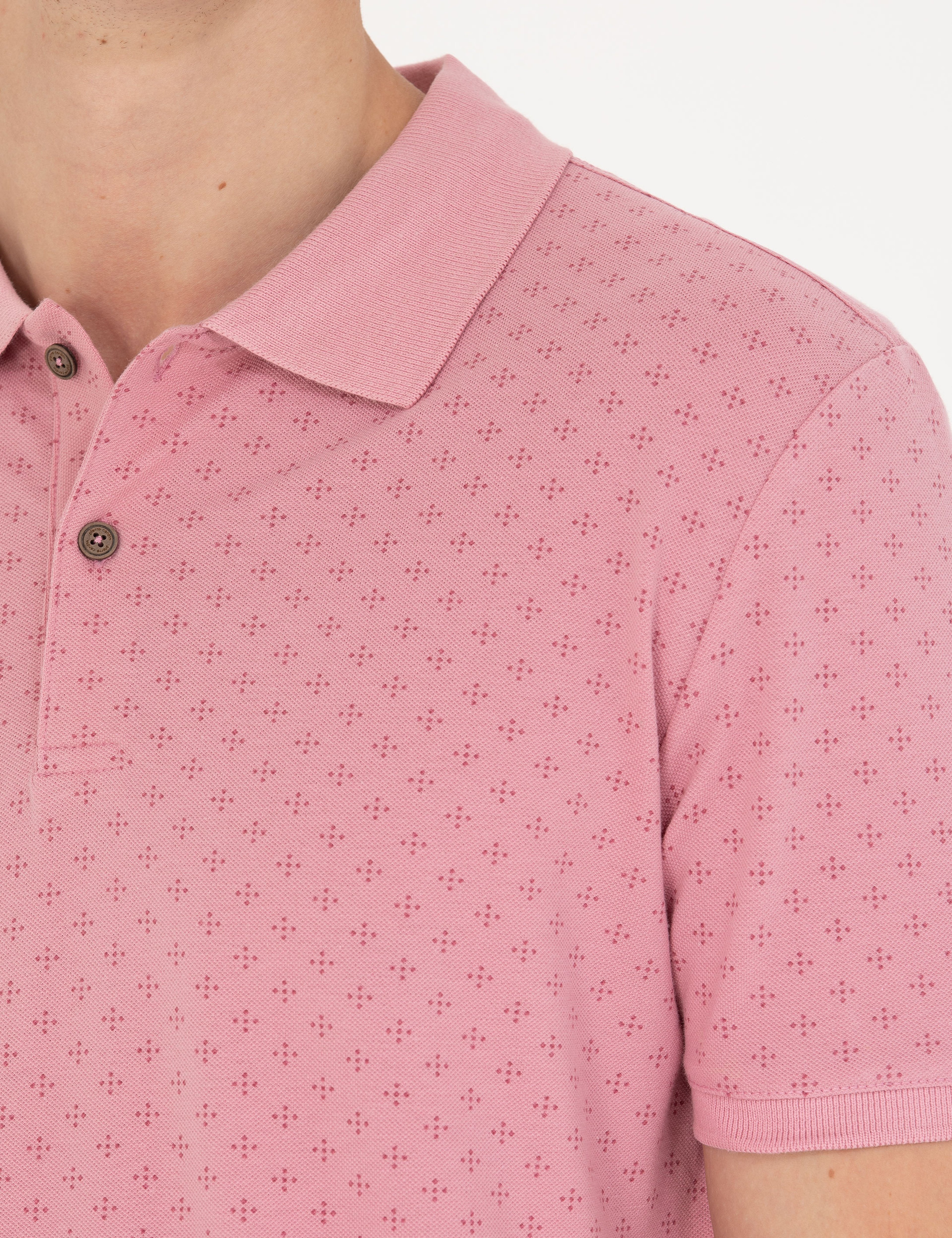 Pembe Slim Fit %100 Pamuk Düğmeli Polo Yaka Tişört