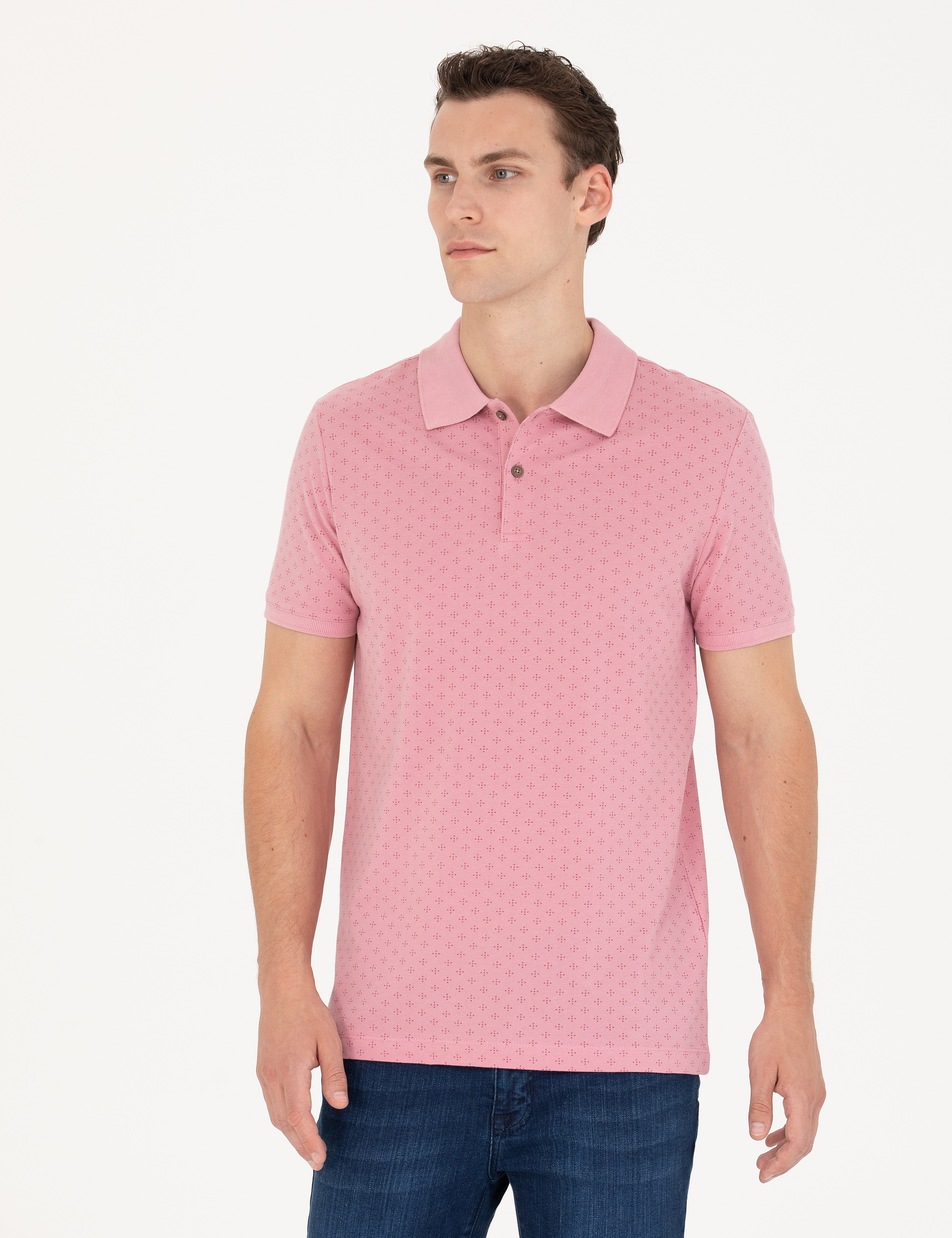 Pembe Slim Fit %100 Pamuk Düğmeli Polo Yaka Tişört - Image 3