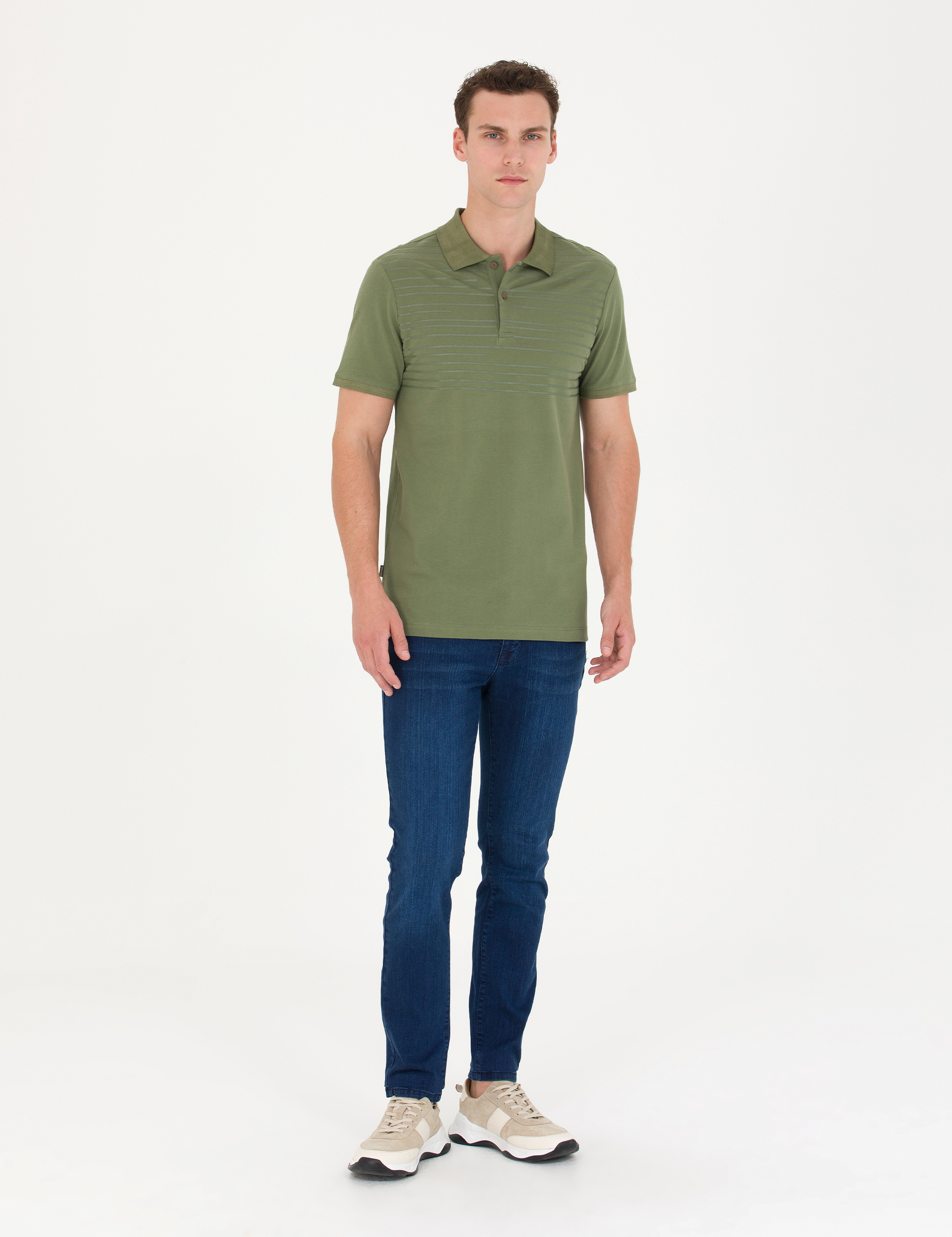 Haki Slim Fit Polo Yaka Tişört - Image 4