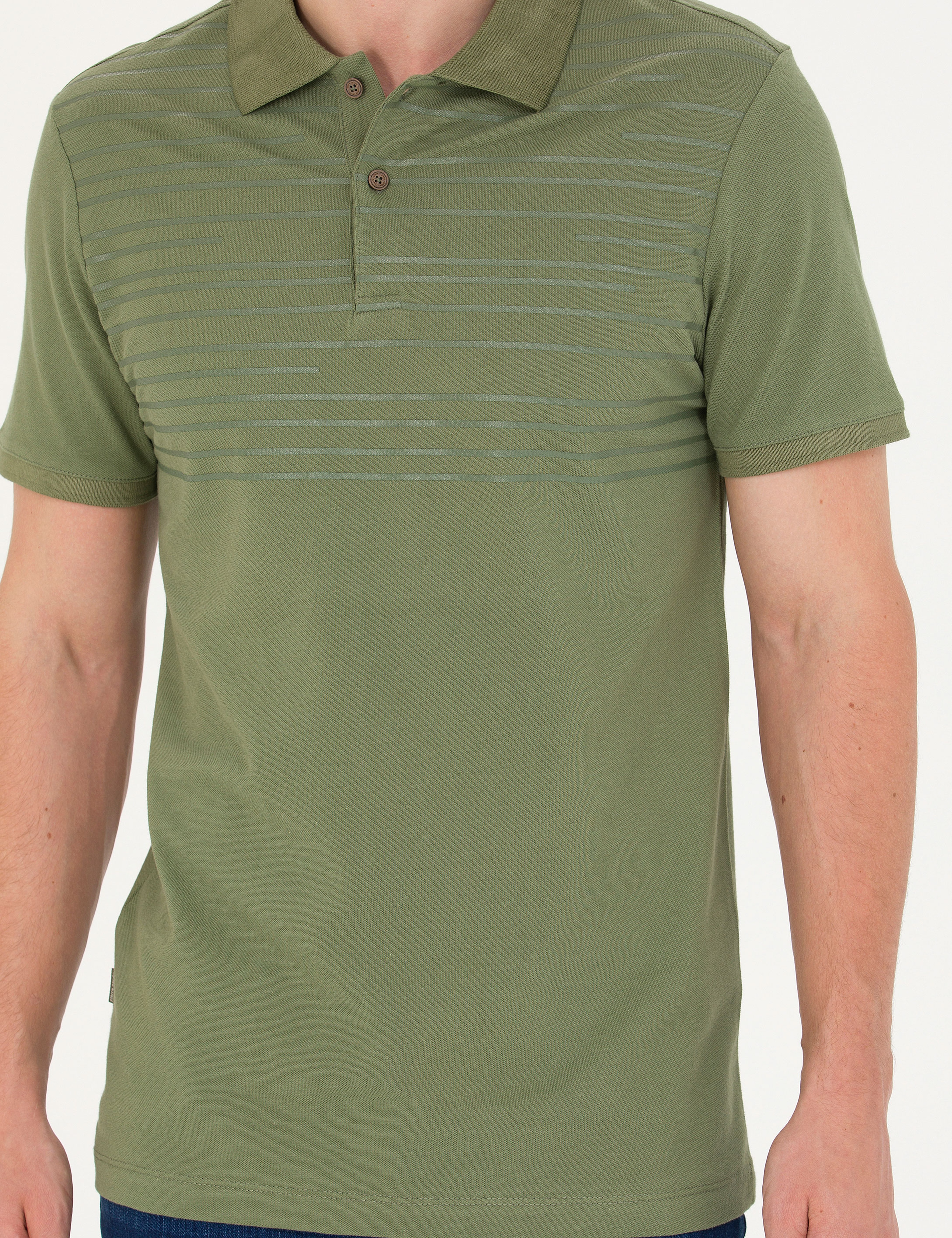 Haki Slim Fit Polo Yaka Tişört - Image 6