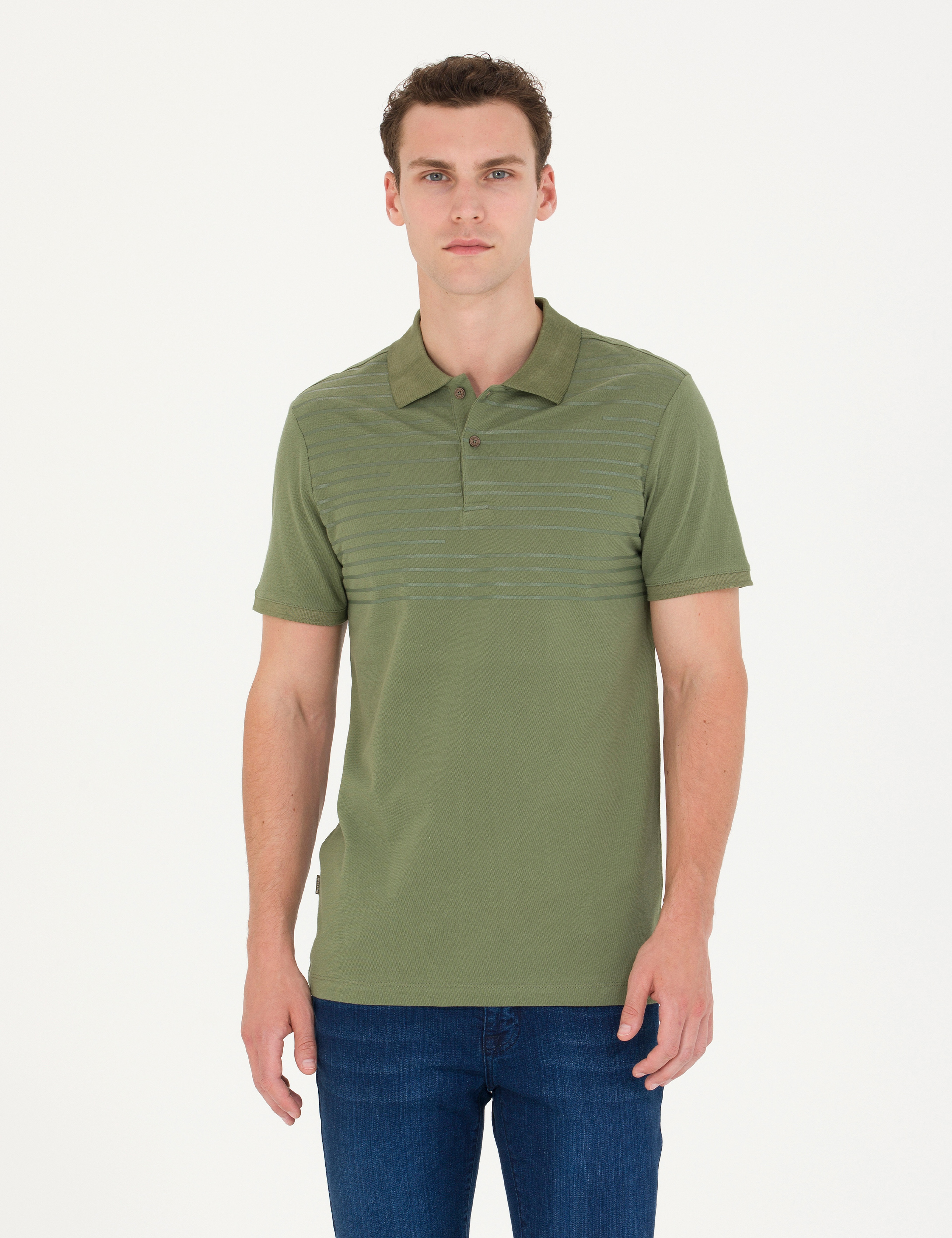 Haki Slim Fit Polo Yaka Tişört - Image 3