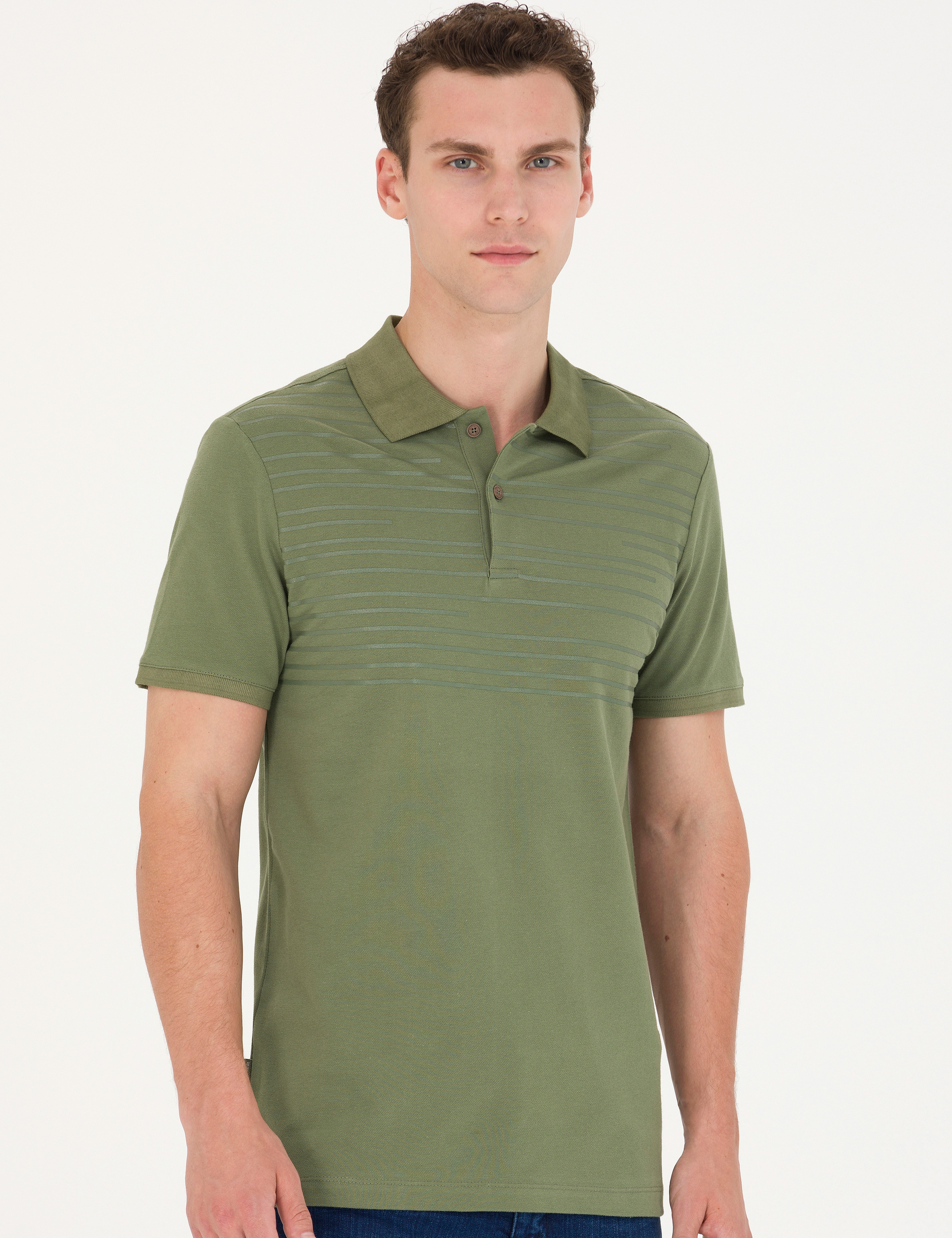 Haki Slim Fit Polo Yaka Tişört - Image 1