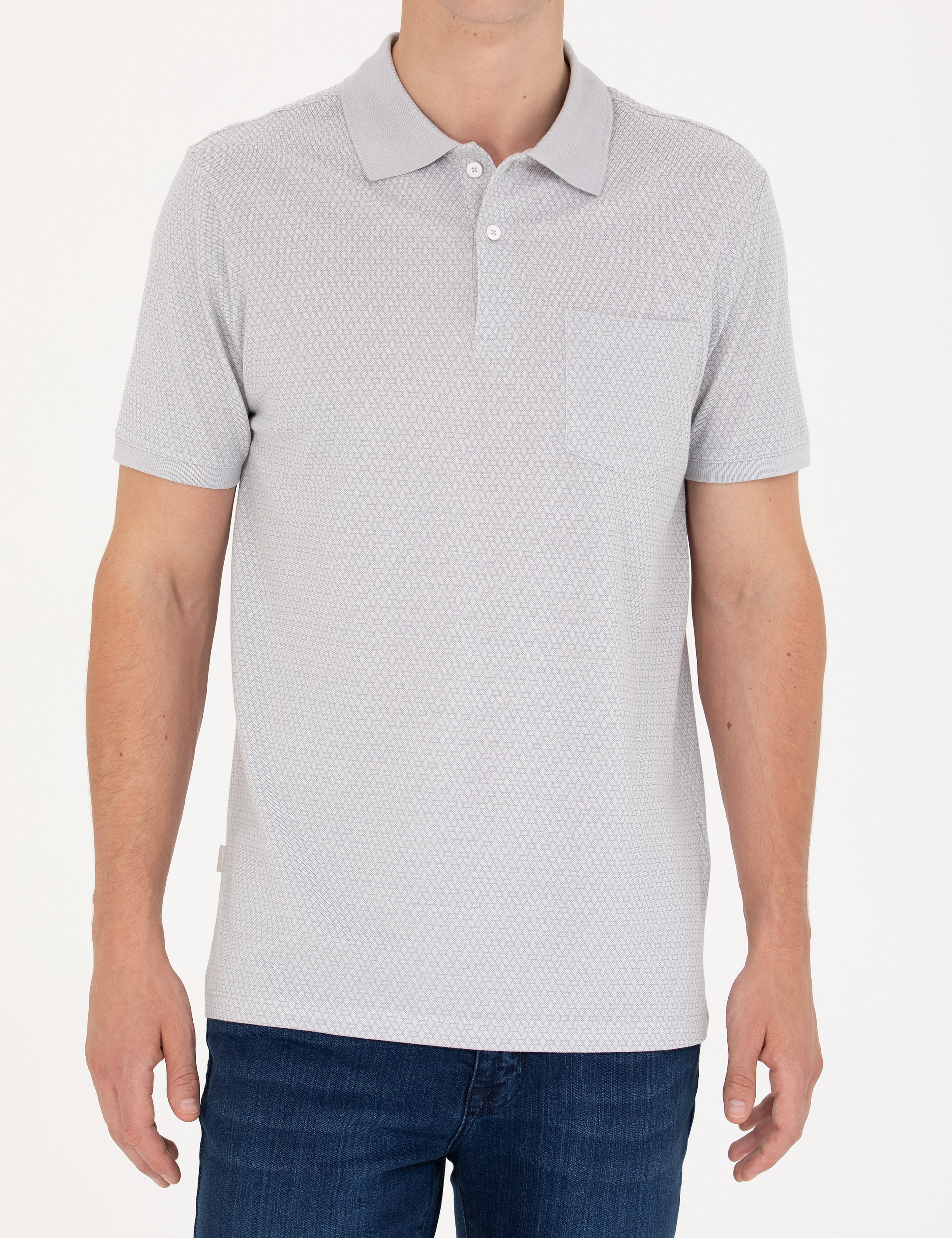 Gri Regular Fit Polo Yaka Tişört - Image 6