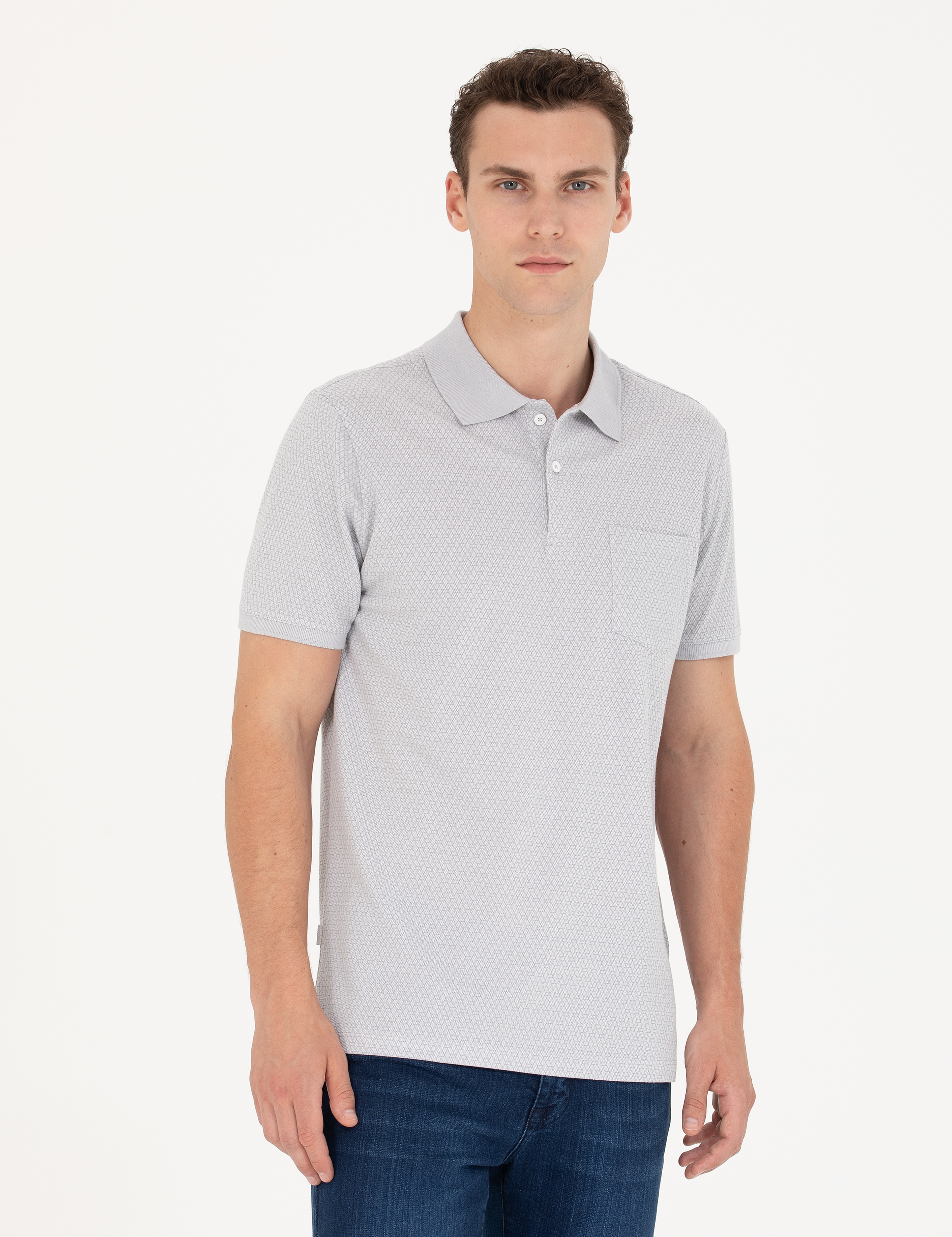 Gri Regular Fit Polo Yaka Tişört - Image 3