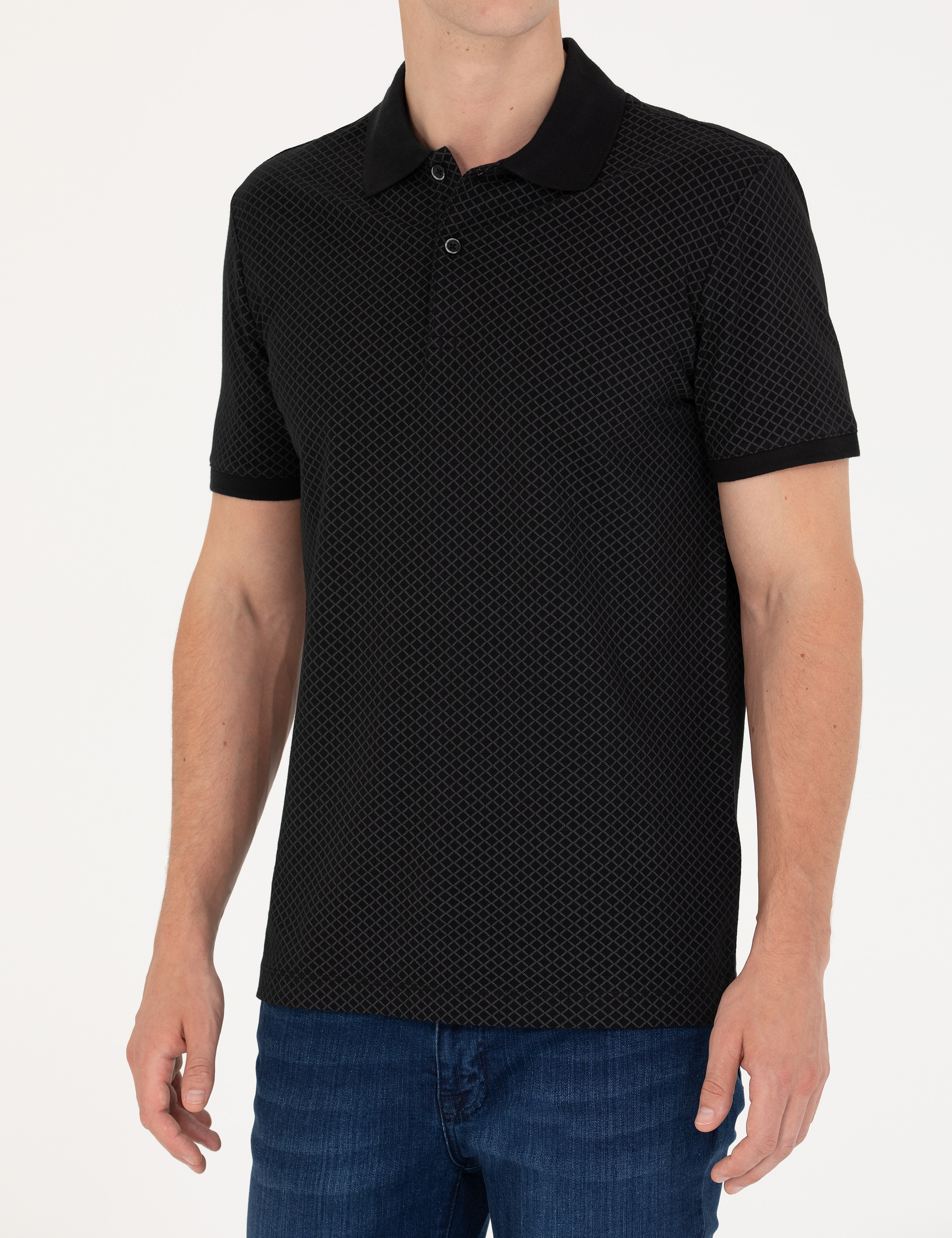 Siyah Slim Fit Polo Yaka Tişört - Image 6