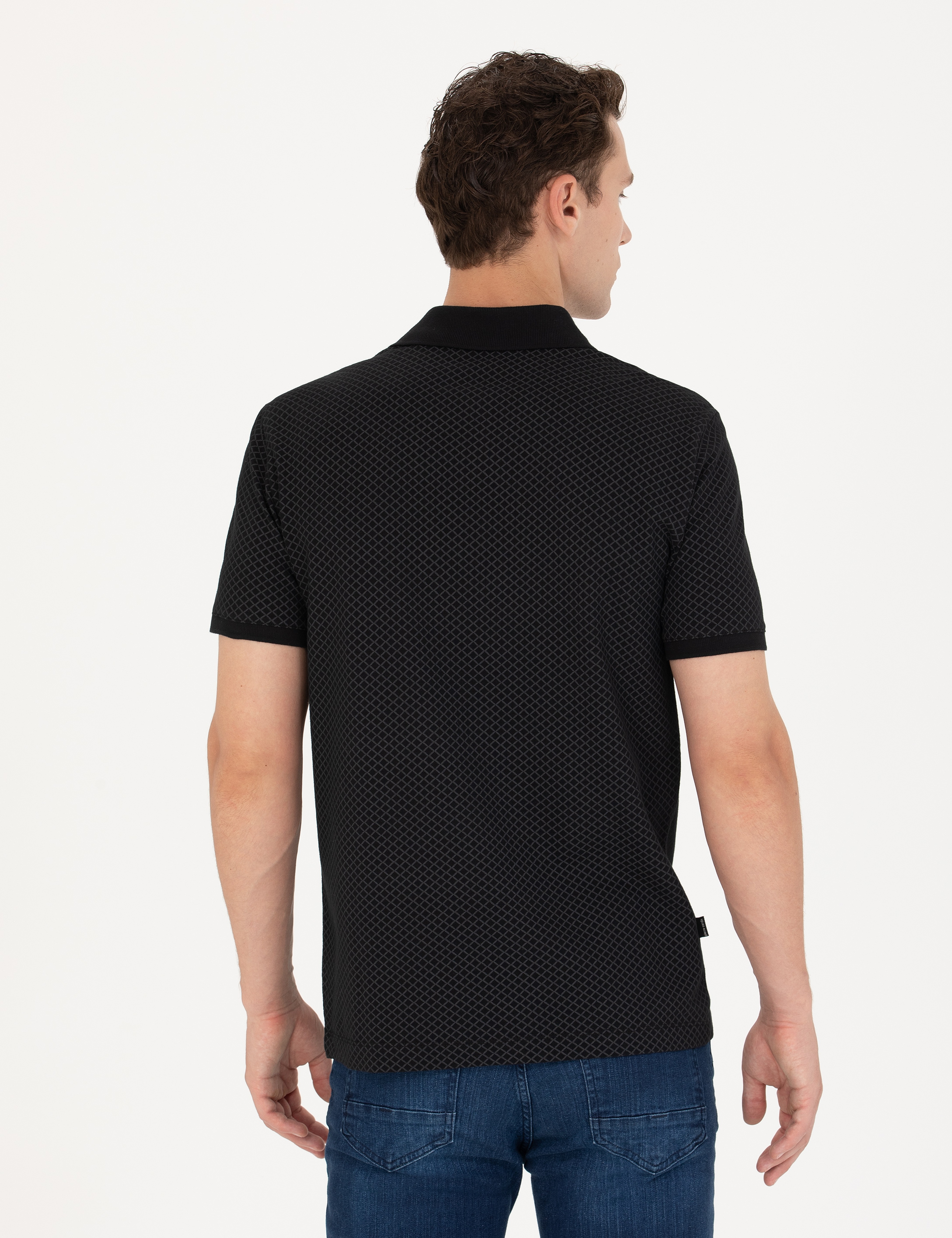Siyah Slim Fit Polo Yaka Tişört - Image 5