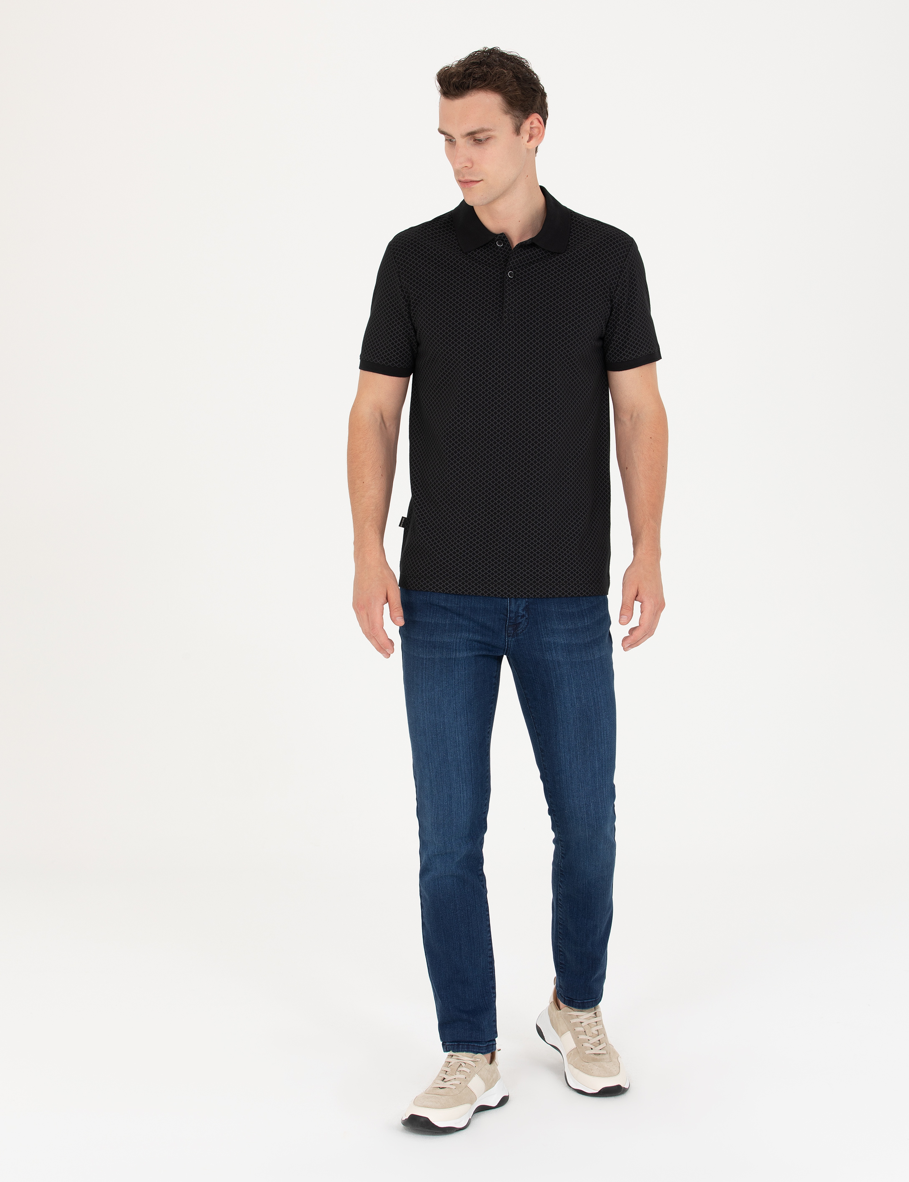 Siyah Slim Fit Polo Yaka Tişört - Image 4
