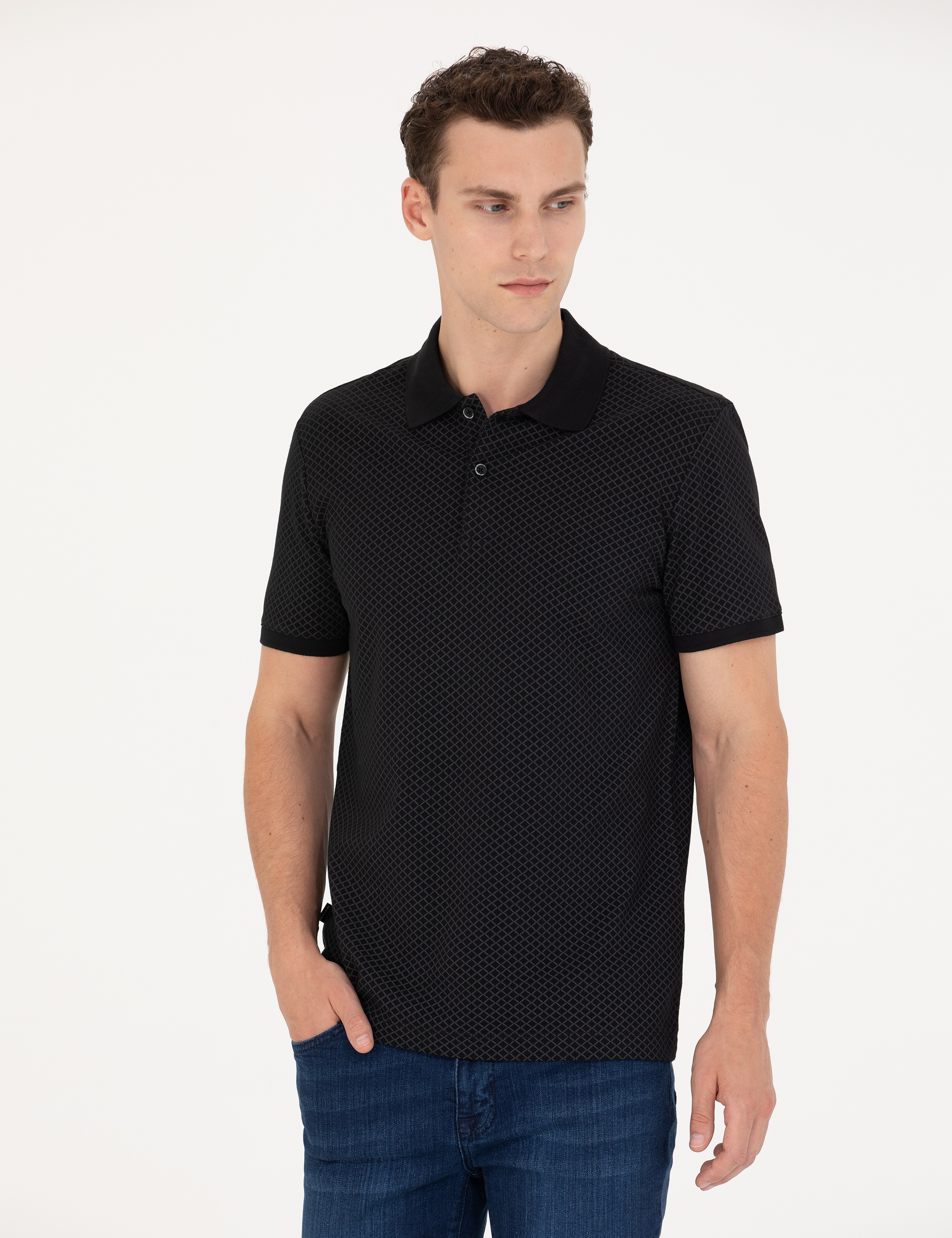 Siyah Slim Fit Polo Yaka Tişört - Image 1
