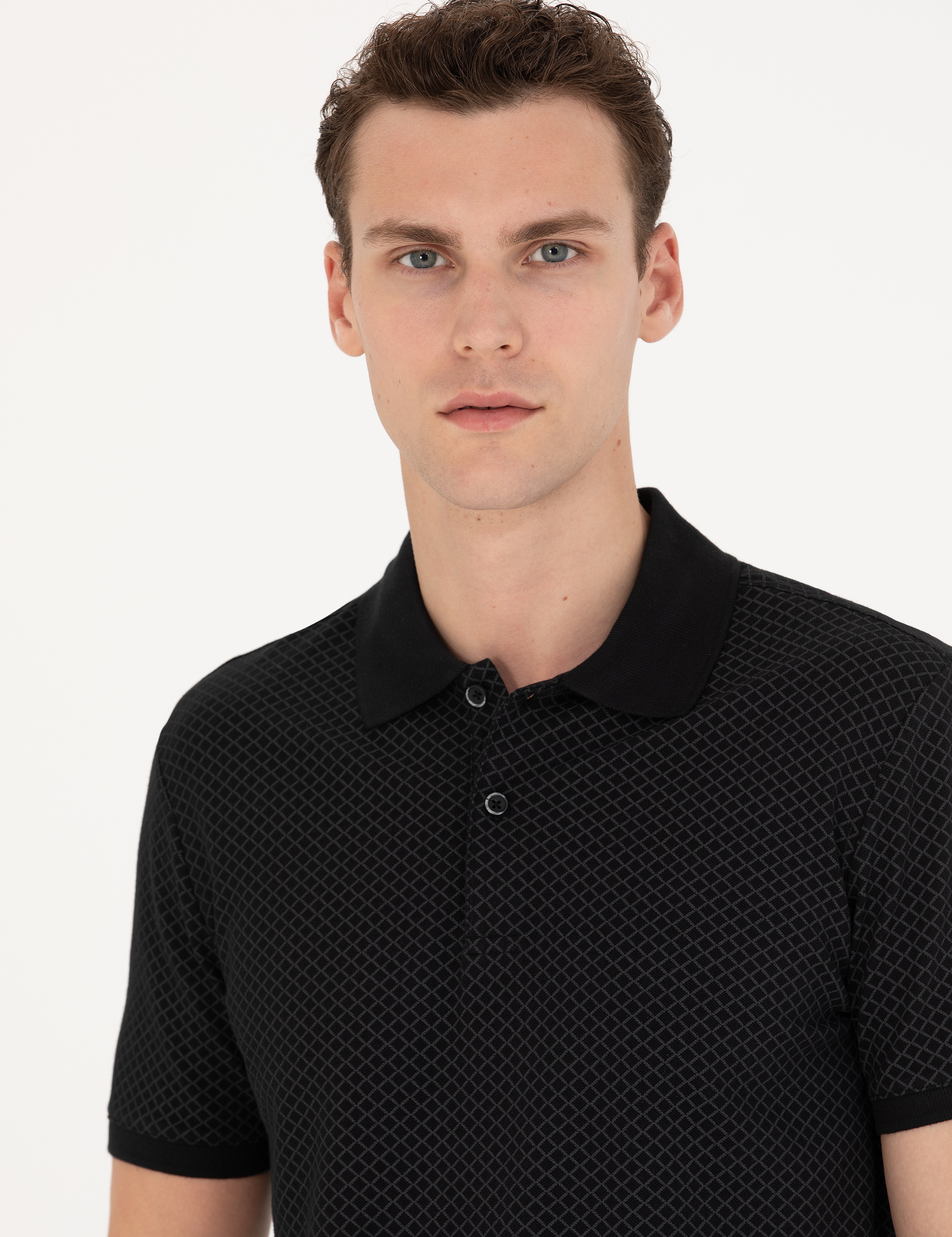Siyah Slim Fit Polo Yaka Tişört - Image 2