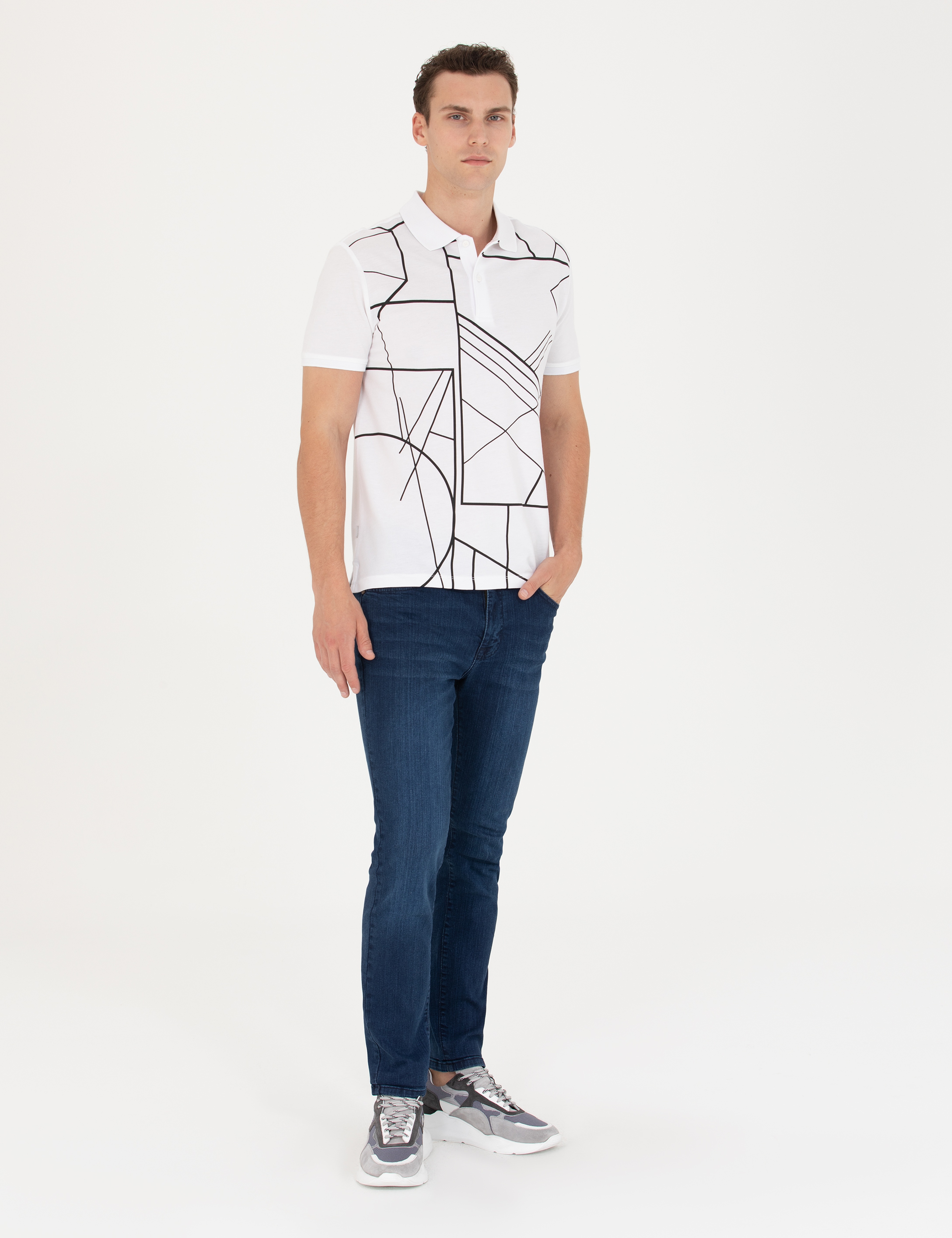 Beyaz Slim Fit Polo Yaka Tişört - Image 4