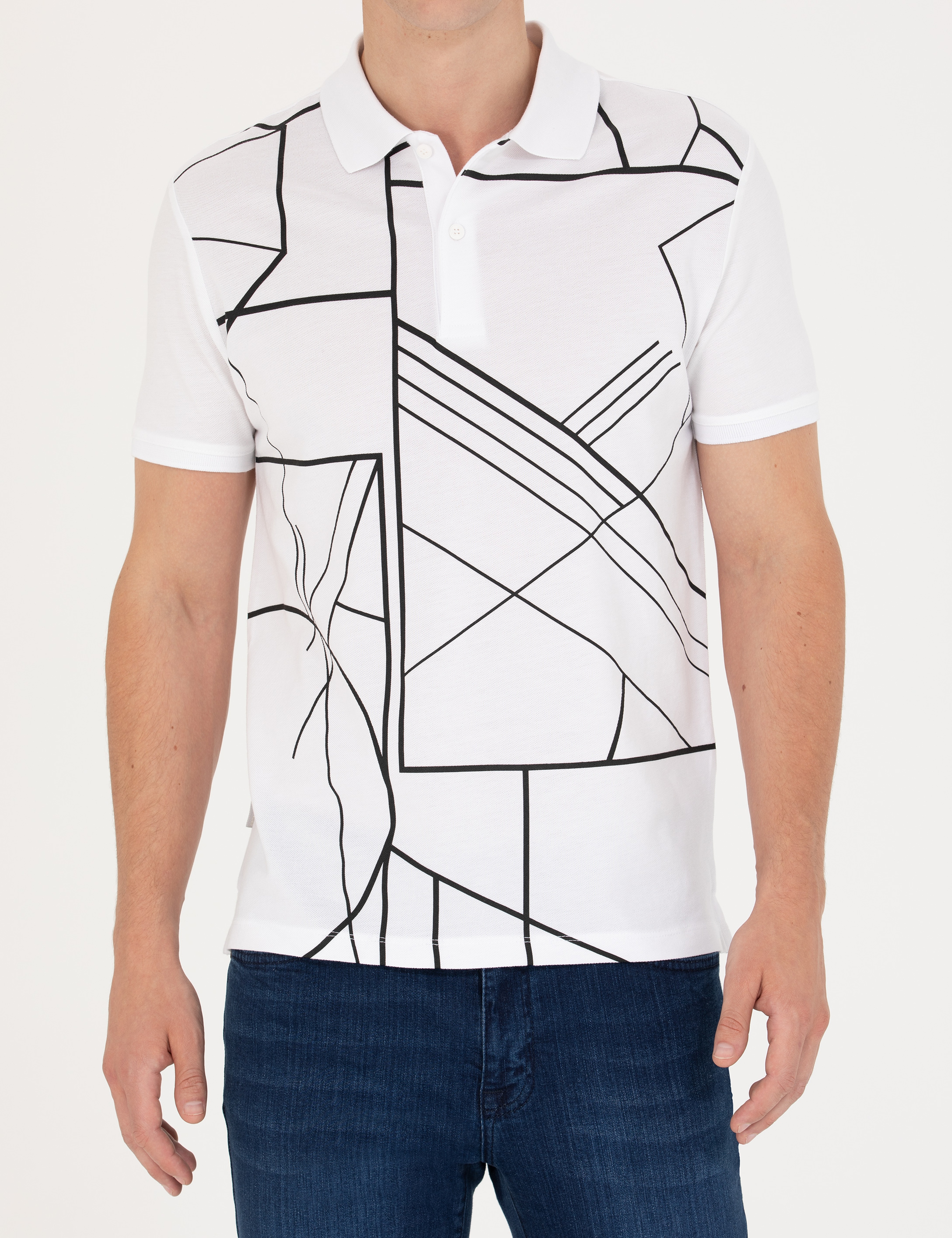 Beyaz Slim Fit Polo Yaka Tişört - Image 6