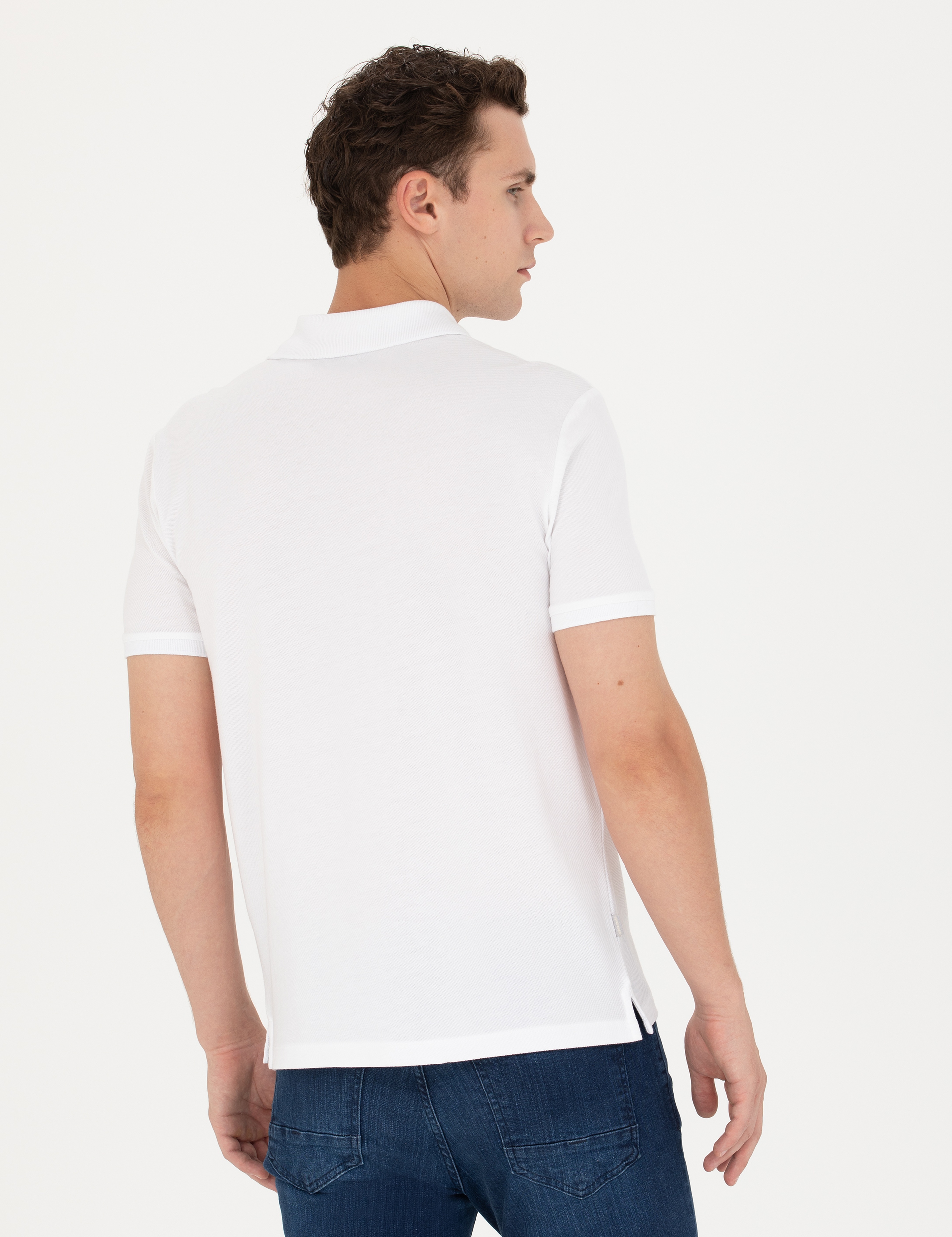 Beyaz Slim Fit Polo Yaka Tişört - Image 5
