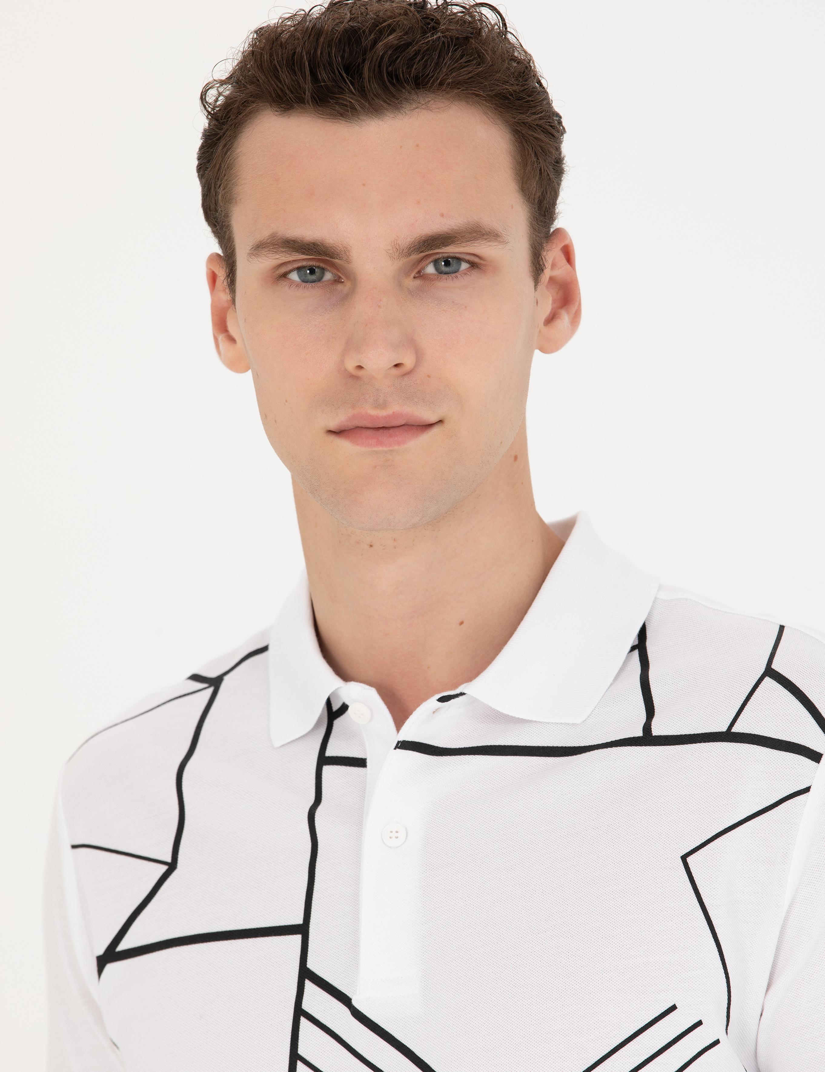 Beyaz Slim Fit Polo Yaka Tişört