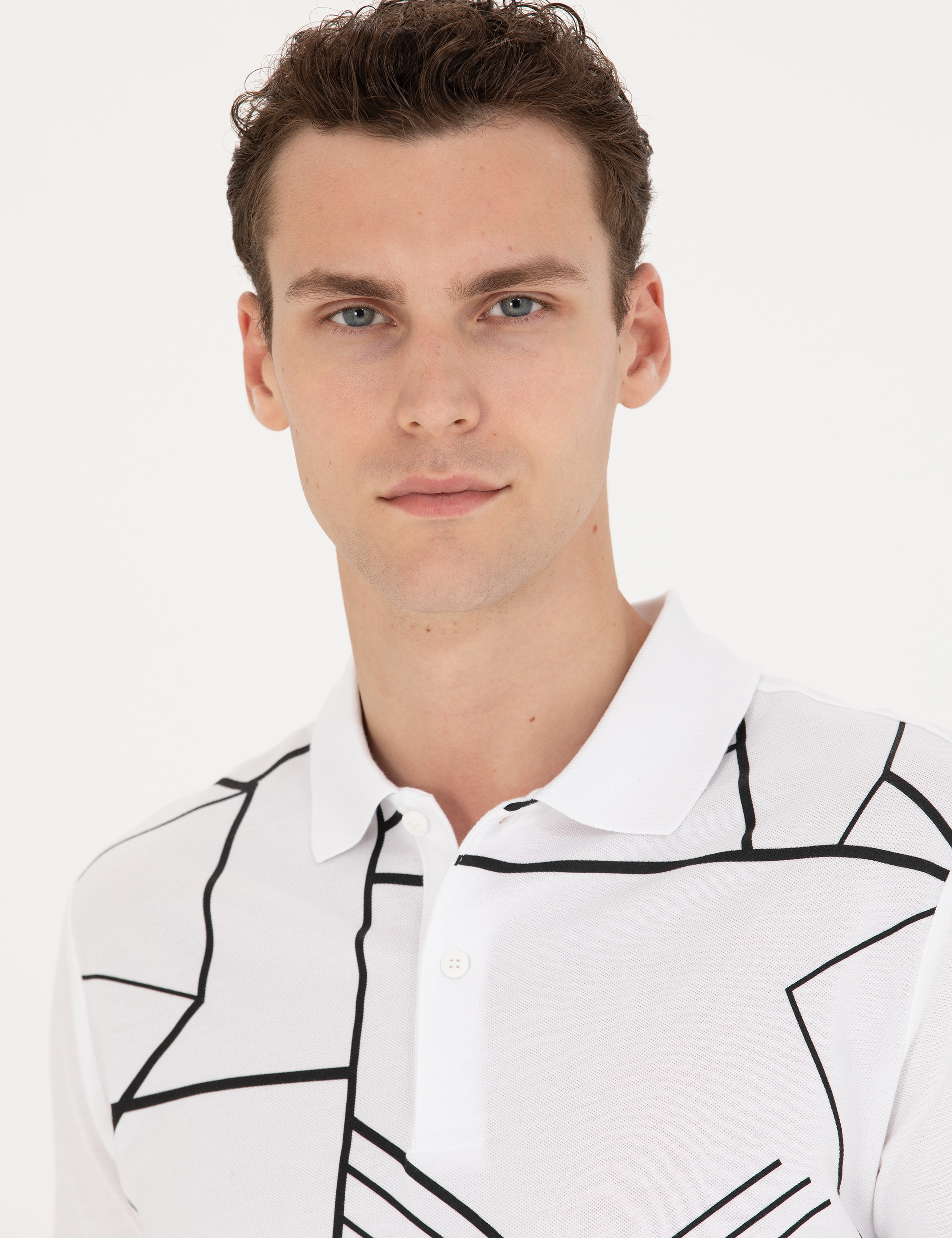 Beyaz Slim Fit Polo Yaka Tişört - Image 2
