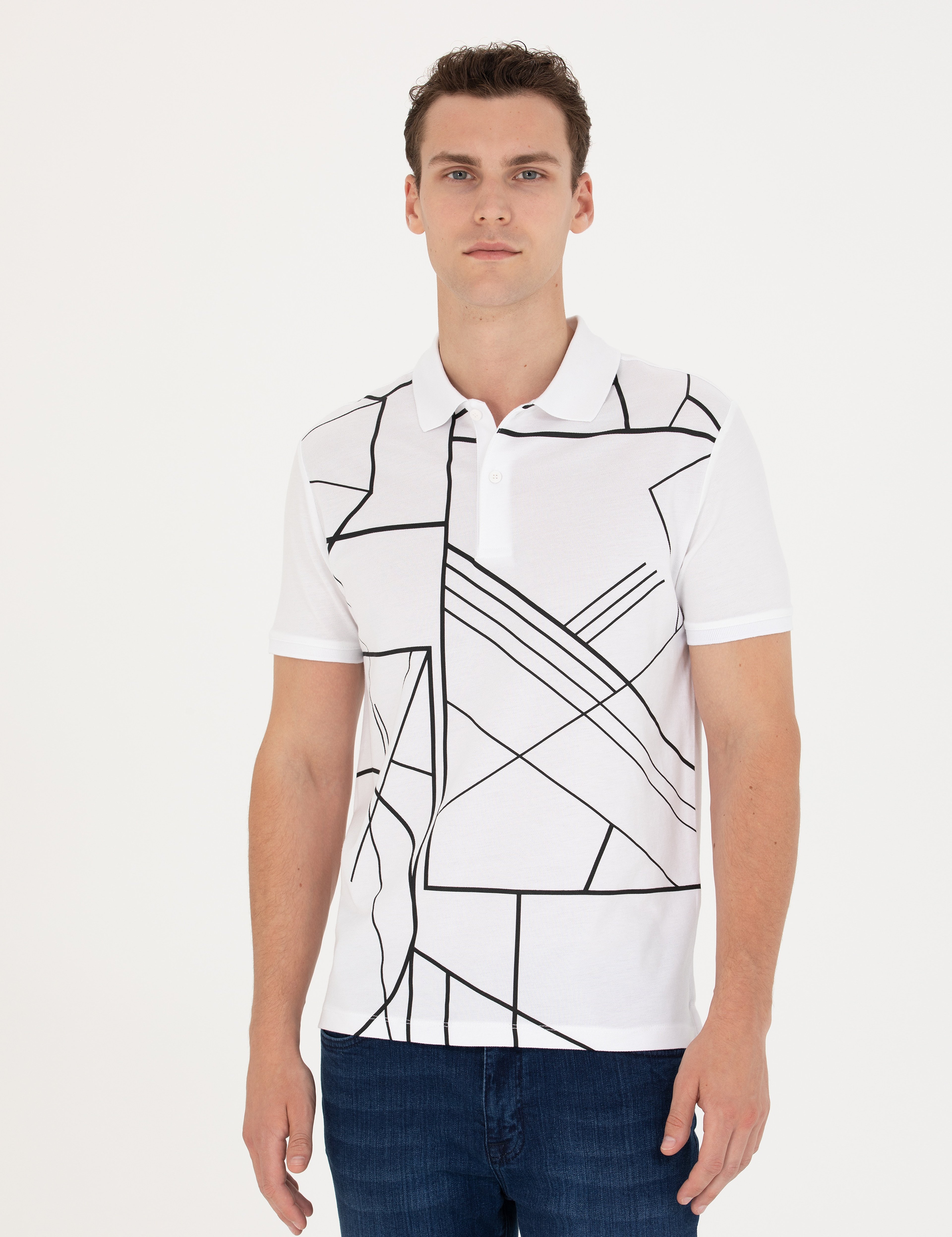Beyaz Slim Fit Polo Yaka Tişört - Image 1