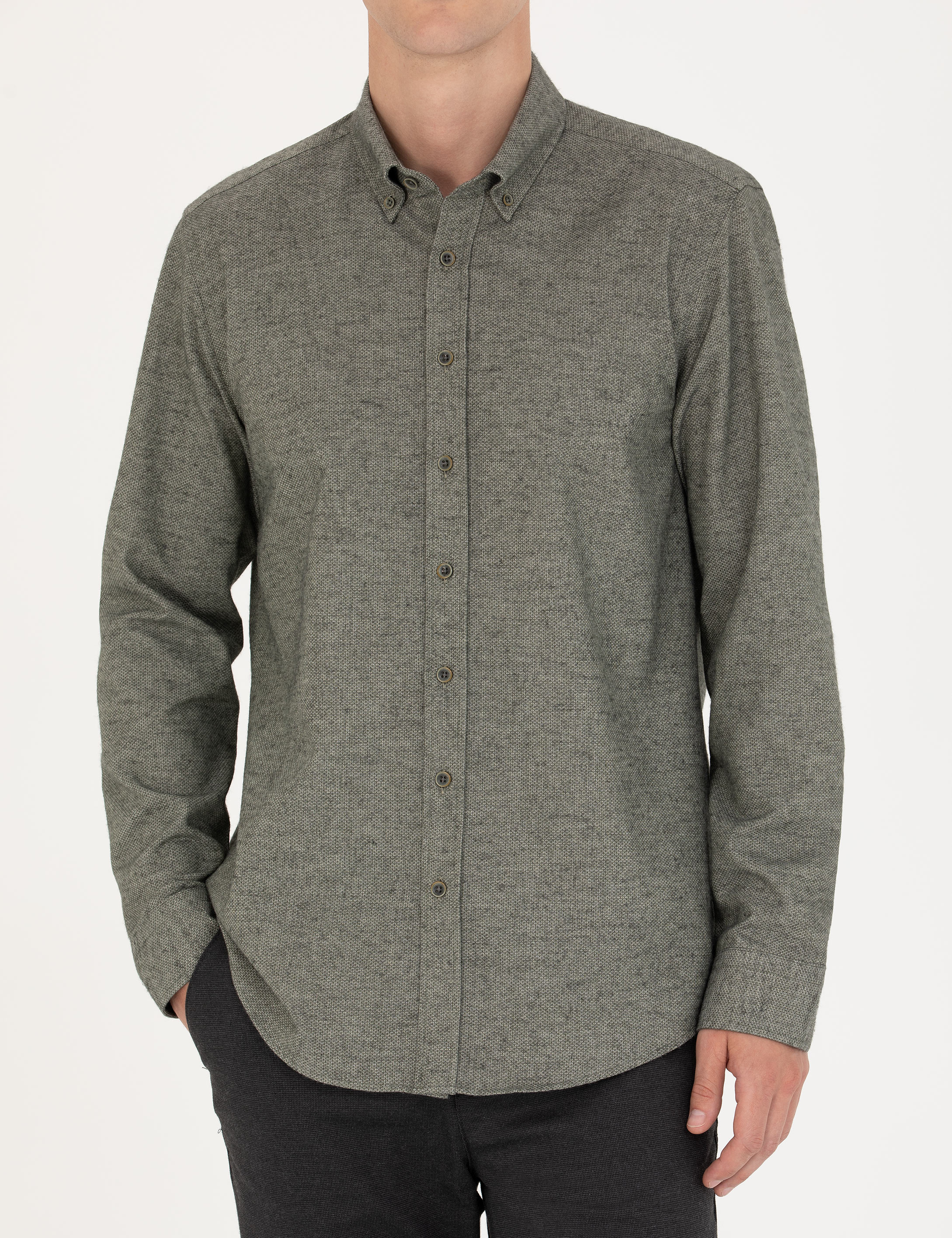 Pierre Cardin Yeşil Slim Fit Uzun Kollu Gömlek görsel 6