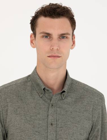 Yeşil Slim Fit Uzun Kollu Gömlek