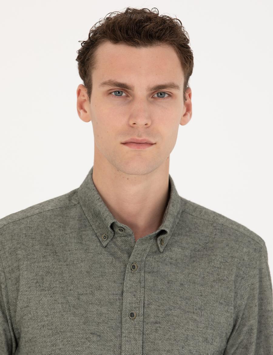 Yeşil Slim Fit Uzun Kollu Gömlek