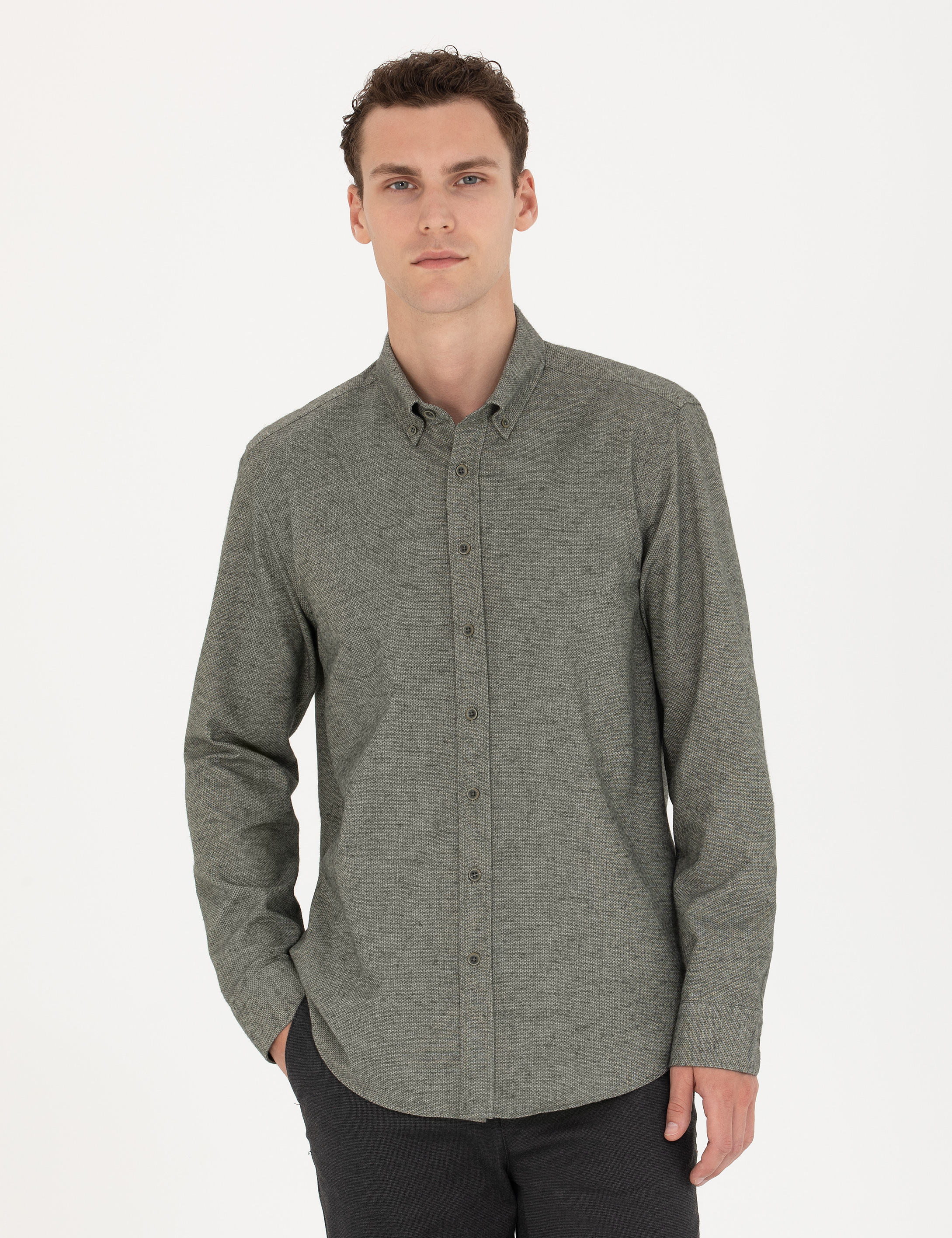 Pierre Cardin Yeşil Slim Fit Uzun Kollu Gömlek görsel 3