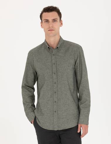 Yeşil Slim Fit Uzun Kollu Gömlek