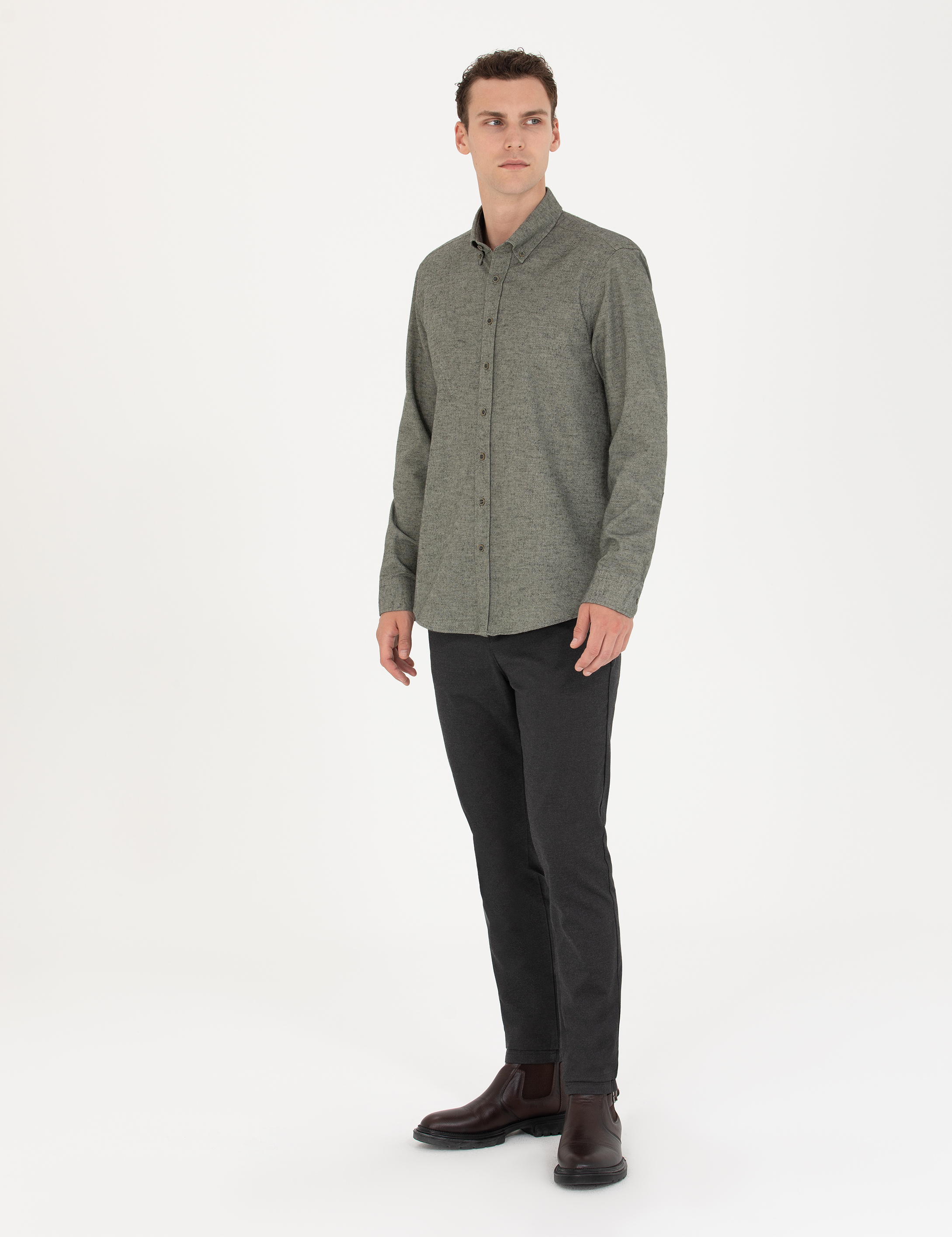 Pierre Cardin Yeşil Slim Fit Uzun Kollu Gömlek görsel 4