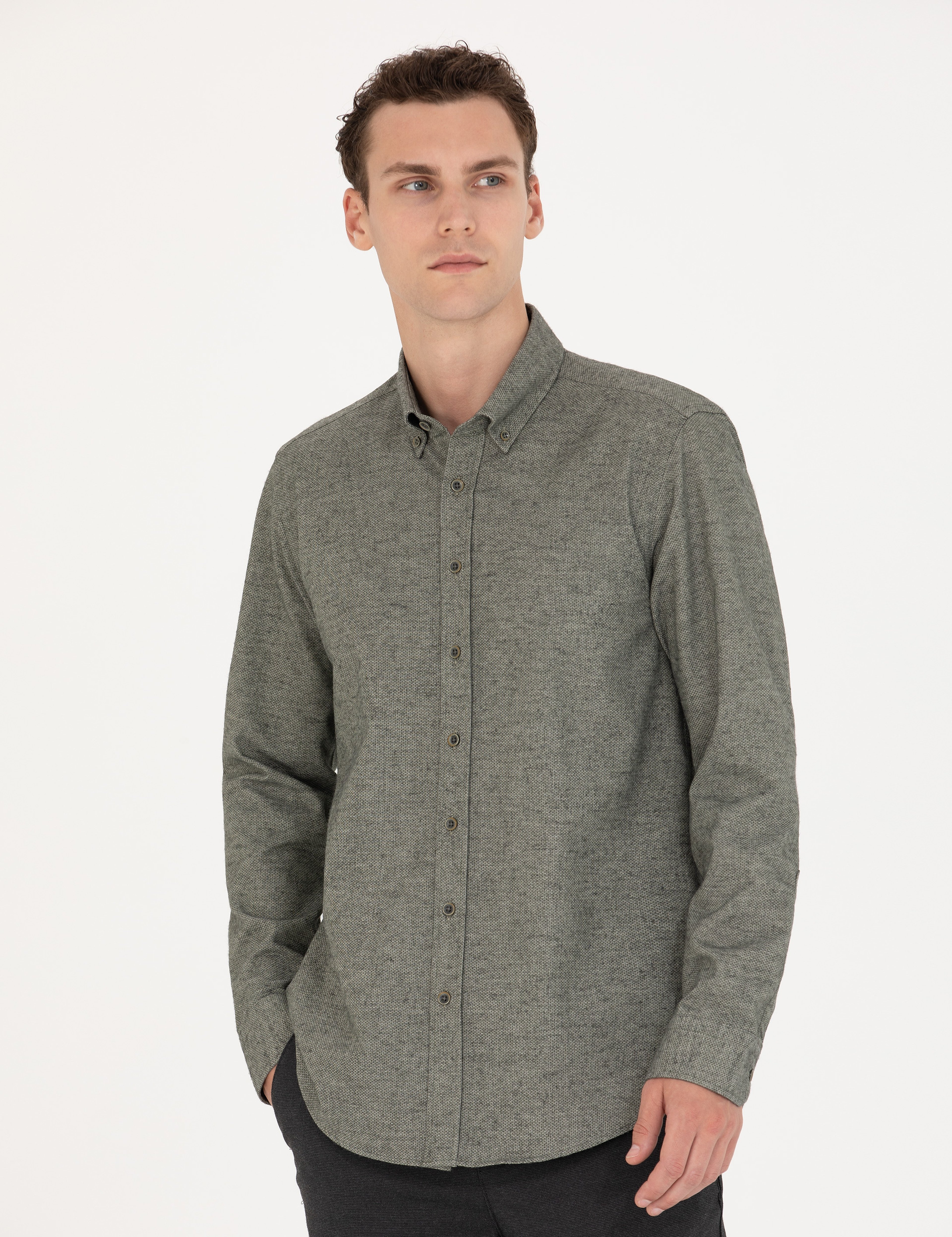 Yeşil Slim Fit Uzun Kollu Gömlek - Image 1