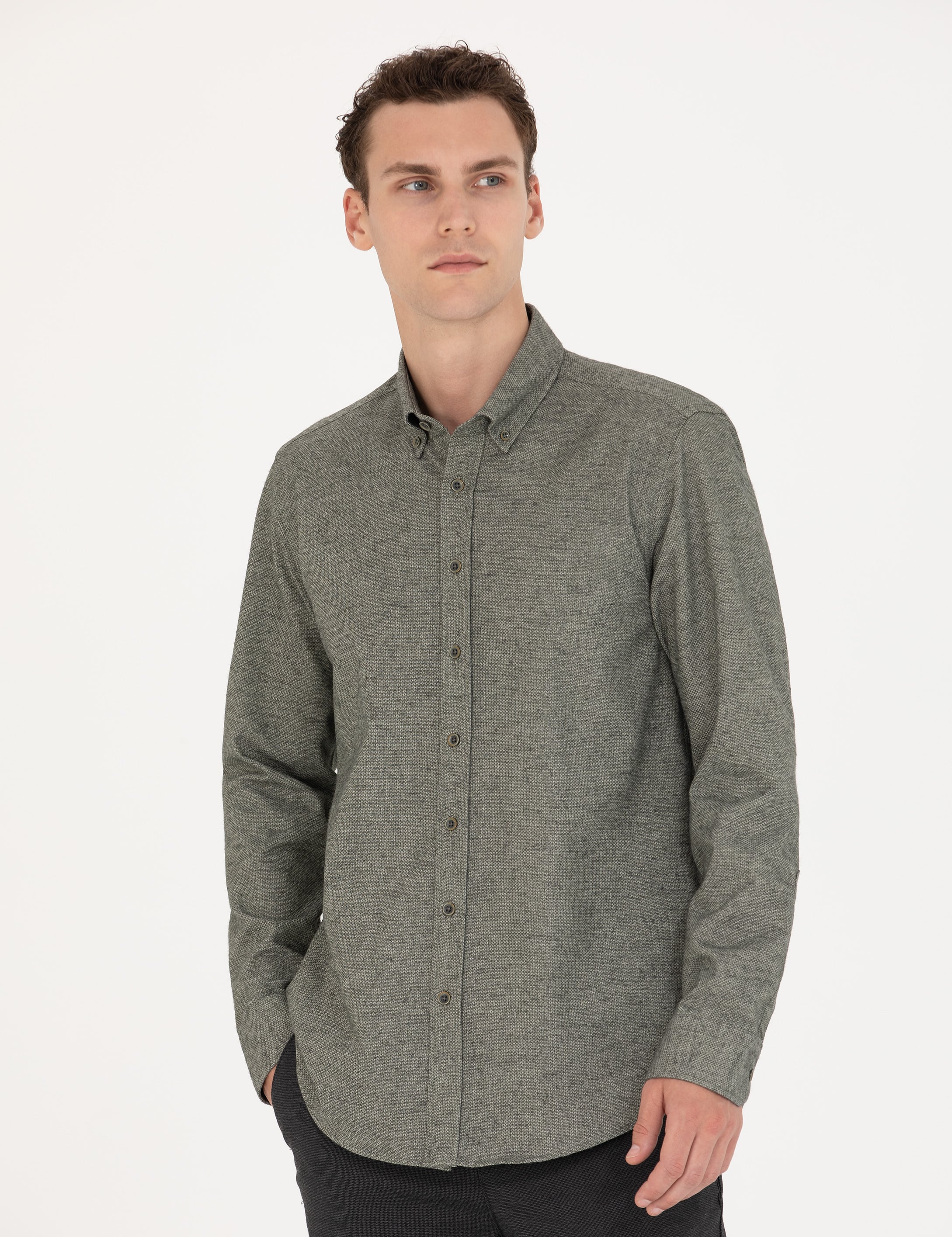 Yeşil Slim Fit Uzun Kollu Gömlek