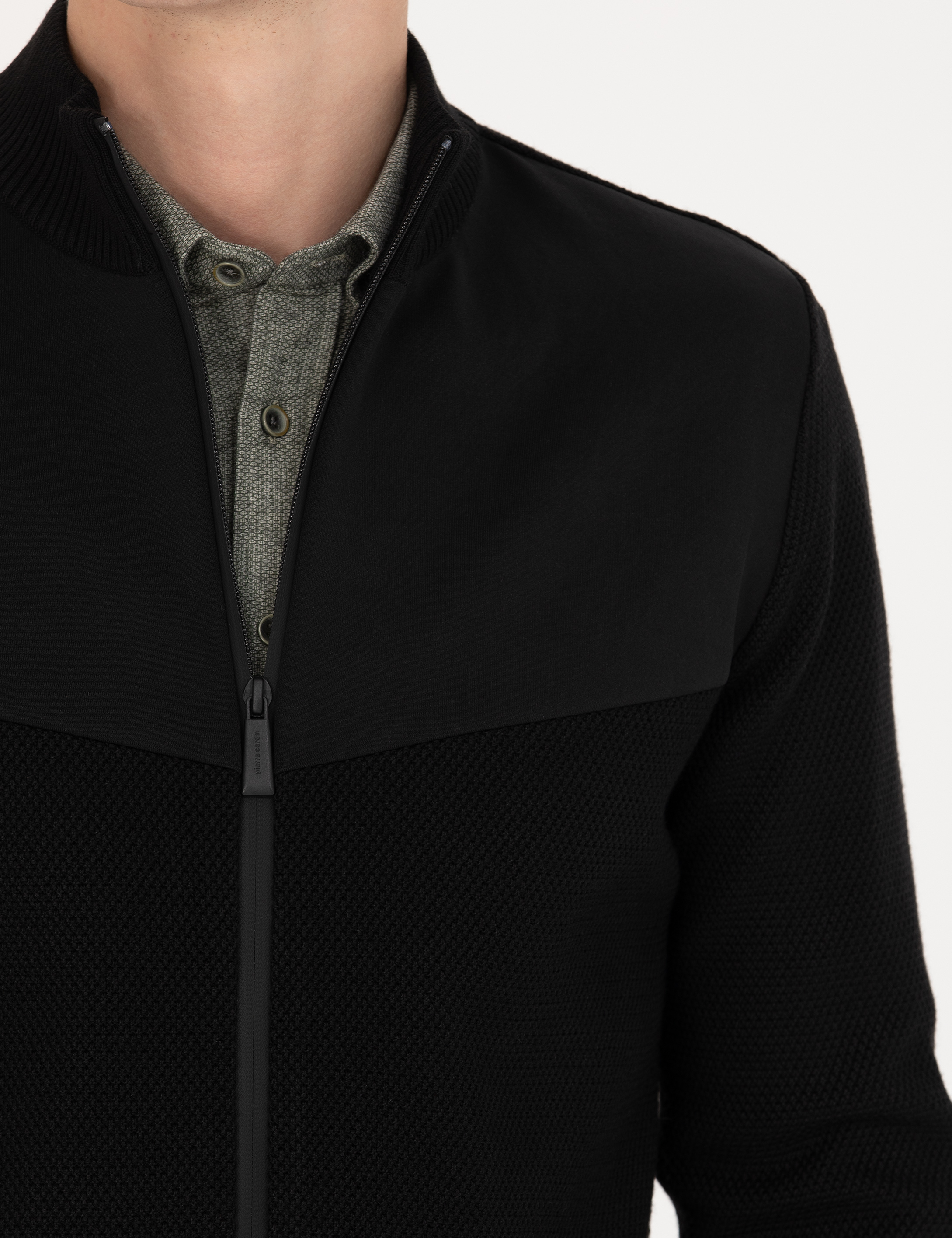 Siyah Slim Fit Yün Karışımlı Fermuarlı Triko Hırka