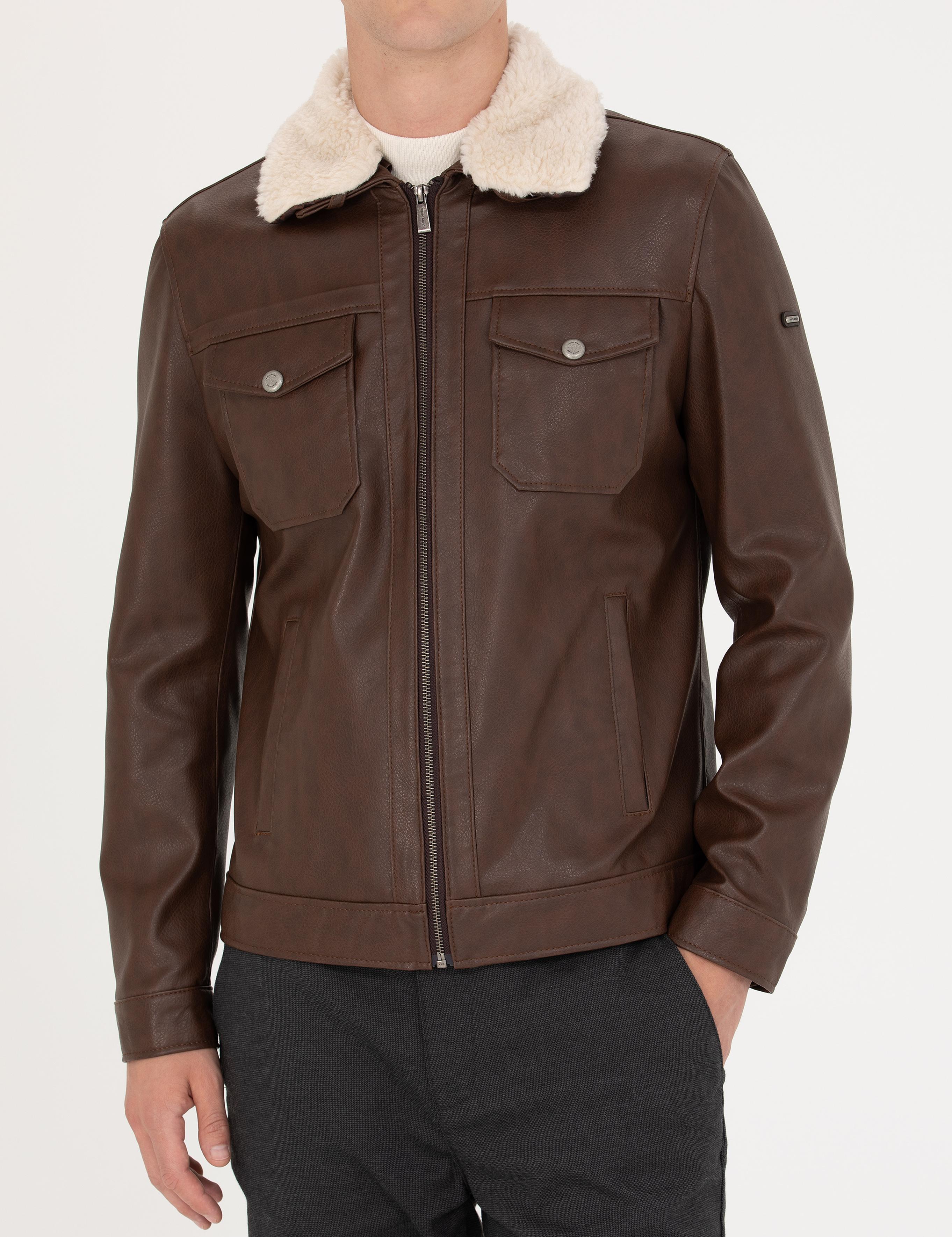 Kahverengi Suni Deri Ceket