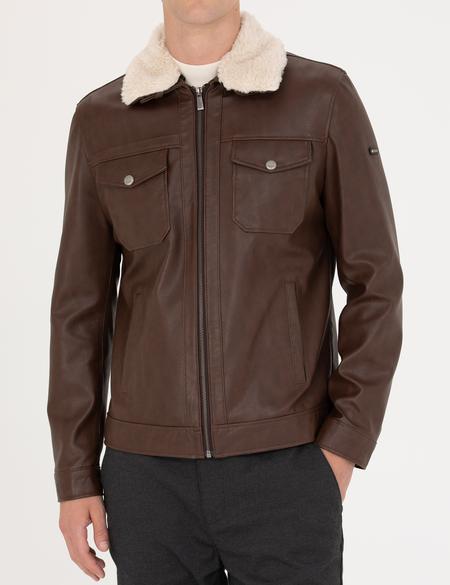 Kahverengi Suni Deri Ceket - 50280244006