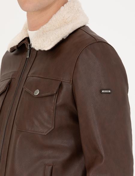Kahverengi Suni Deri Ceket - 50280244006
