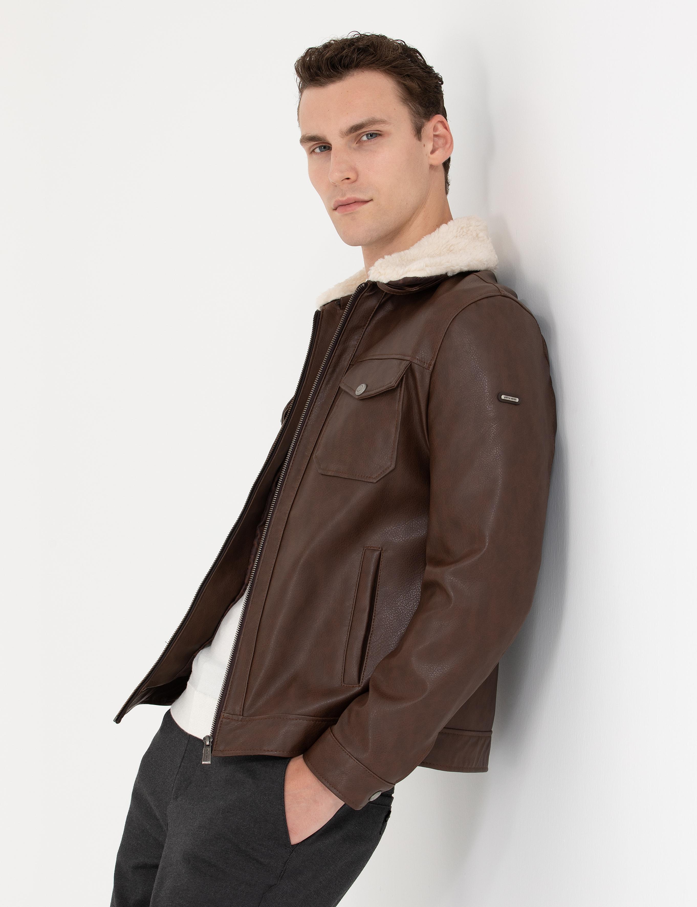 Kahverengi Suni Deri Ceket