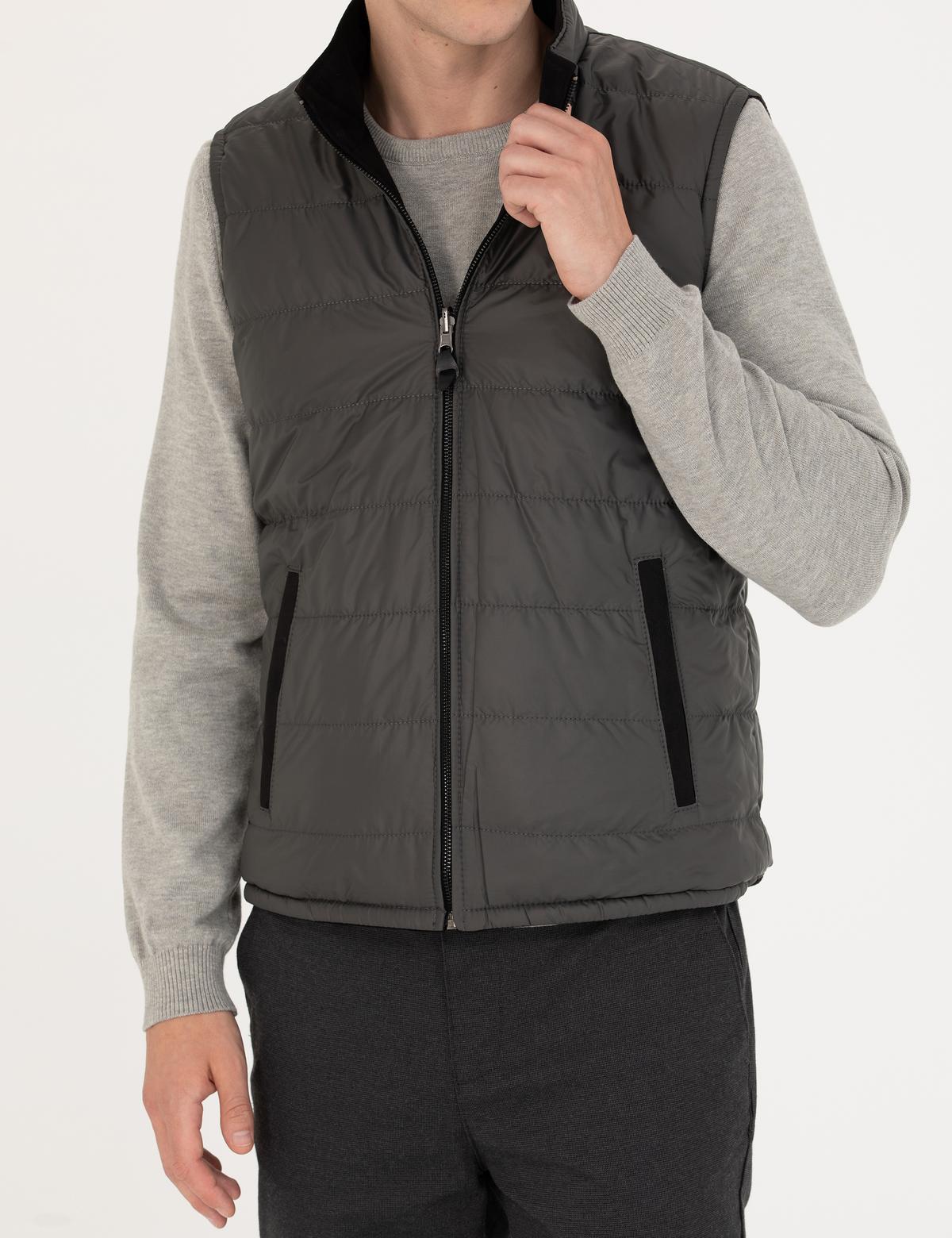 Siyah Çift Taraflı Suni Deri Yelek - 50280298006