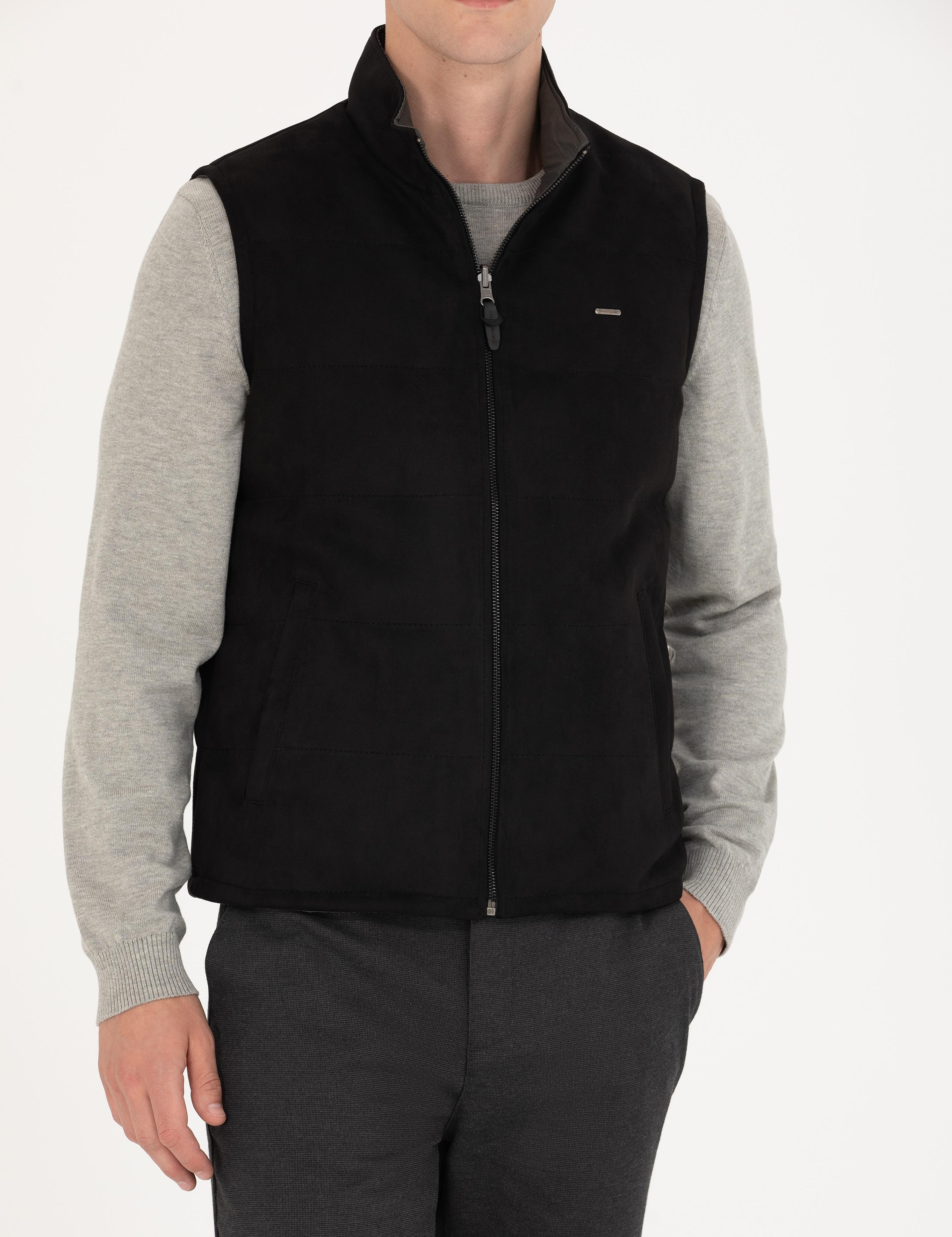 Siyah Çift Taraflı Suni Deri Yelek