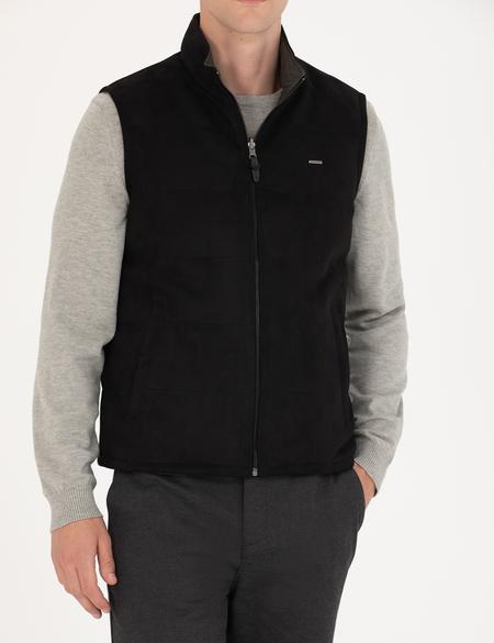 Siyah Çift Taraflı Suni Deri Yelek - 50280298006