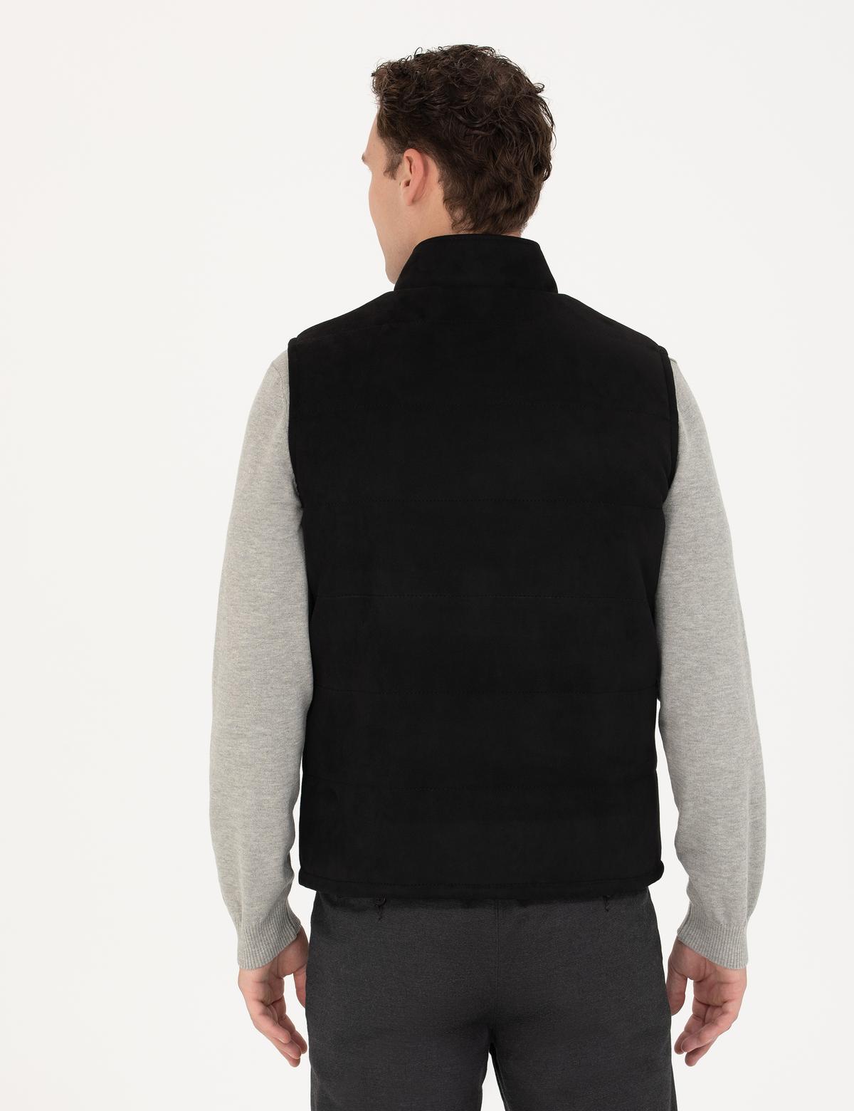 Siyah Çift Taraflı Suni Deri Yelek - 50280298006