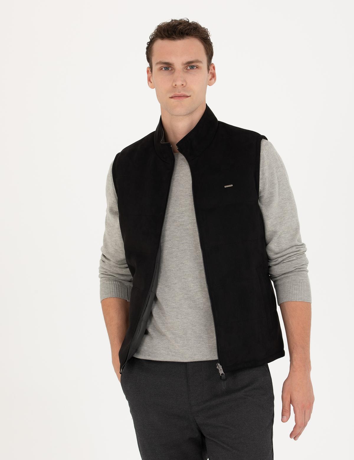 Siyah Çift Taraflı Suni Deri Yelek