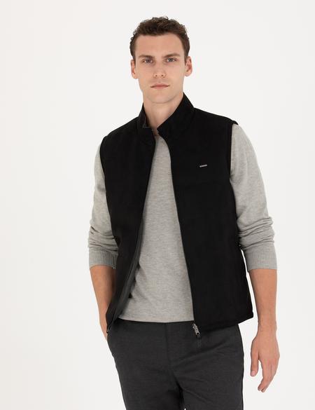 Siyah Çift Taraflı Suni Deri Yelek - 50280298006