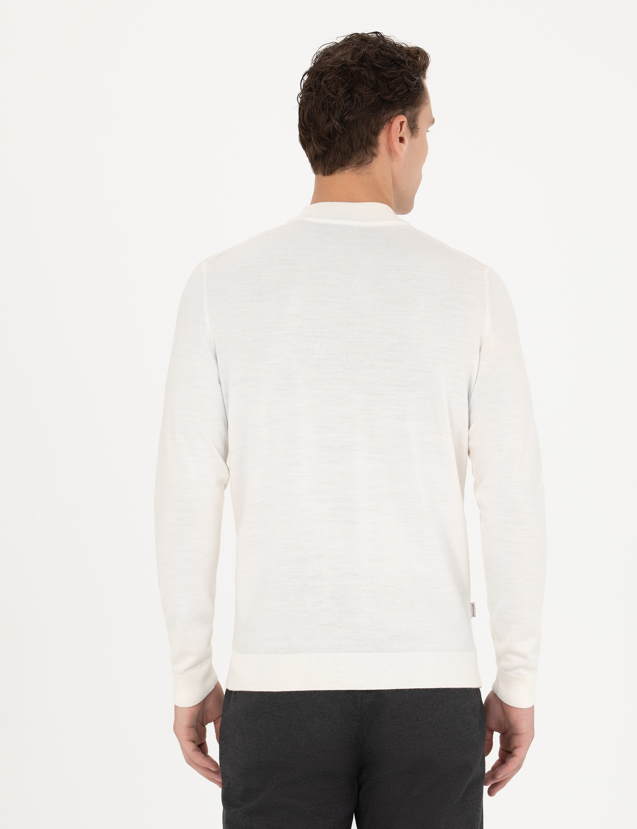 Pierre Cardin Ekru Regular Fit Çeyrek Yaka Yün Karışımlı Basic Triko Kazak görsel 5