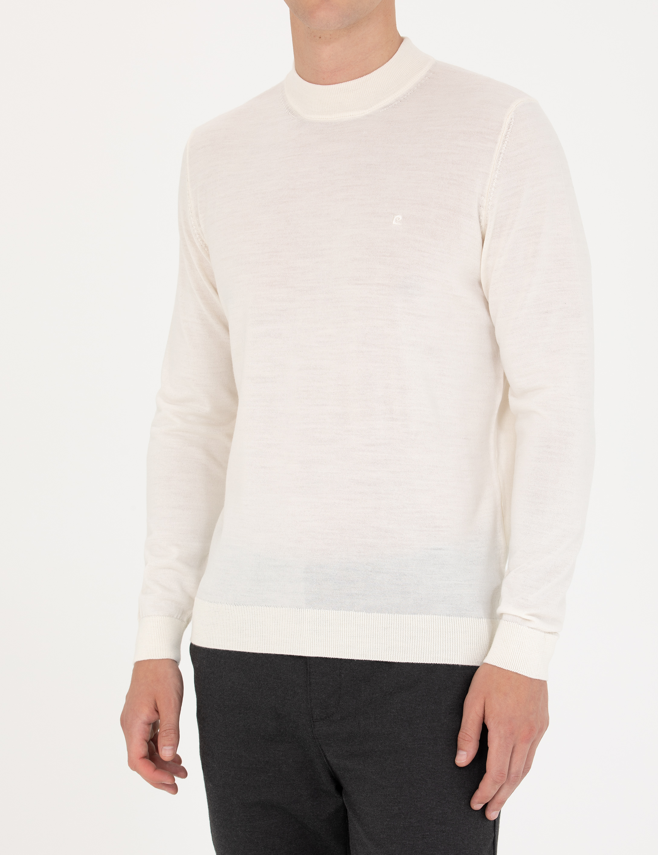 Pierre Cardin Ekru Regular Fit Çeyrek Yaka Yün Karışımlı Basic Triko Kazak görsel 6